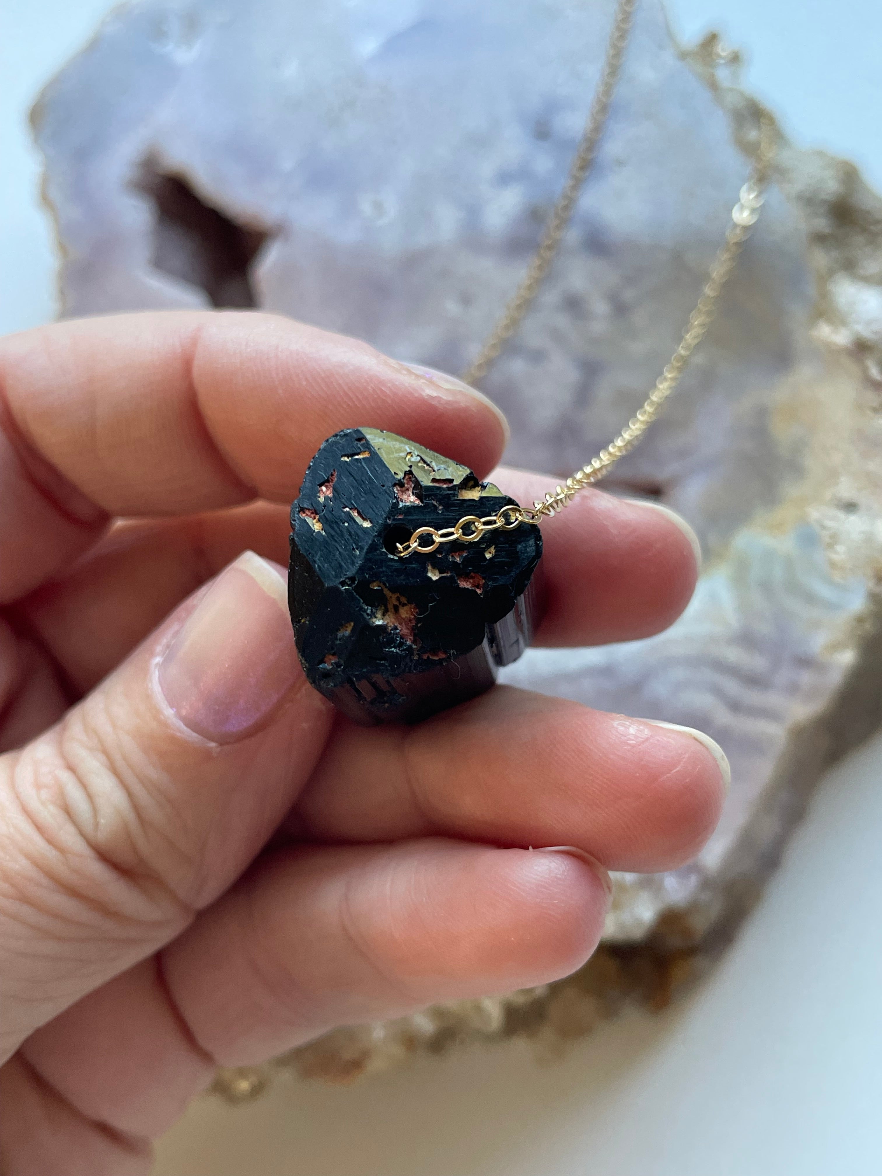 Chunky Black Tourmaline Necklace for Women - Natural Stone Jewelry for Protection & Healing - Perfect for Meditation, Yoga & Spiritual Gifts