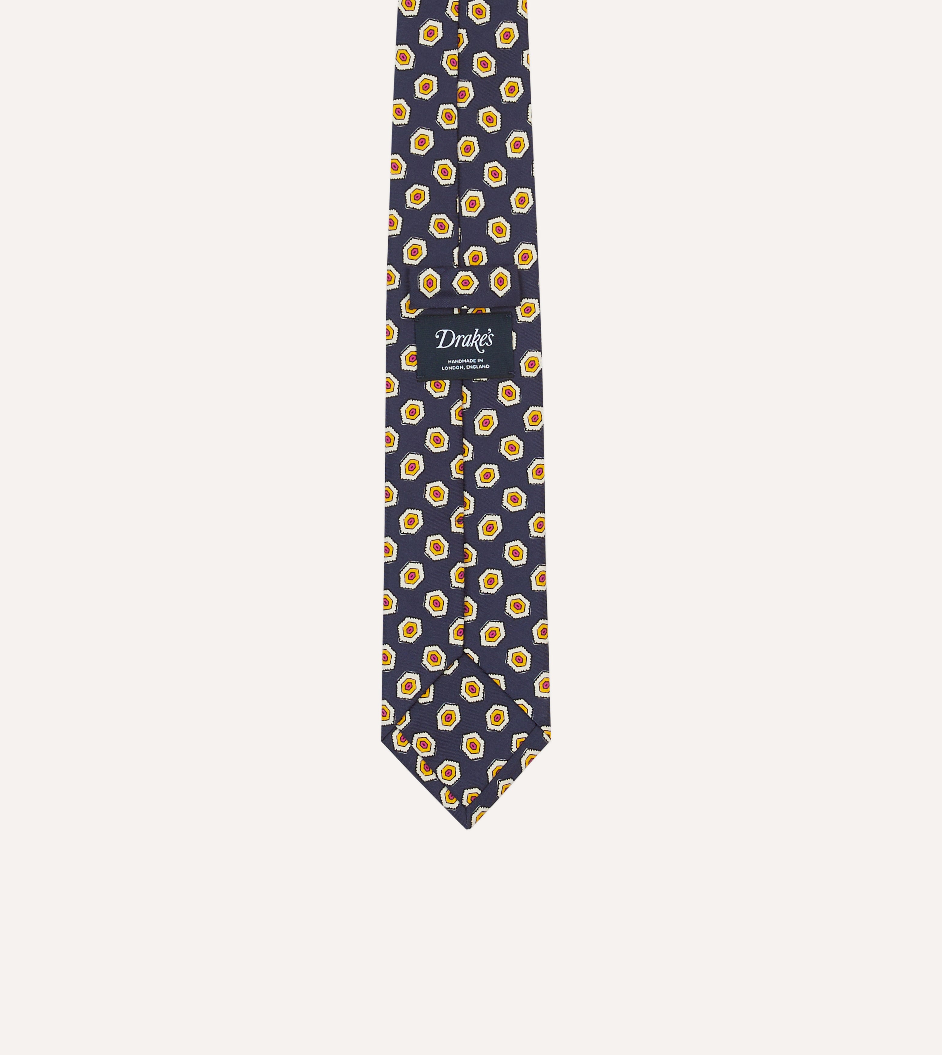 Navy Blue Hexagon Pattern Silk Necktie with Self-Tipped End - Perfect for Business Meetings, Weddings & Formal Events