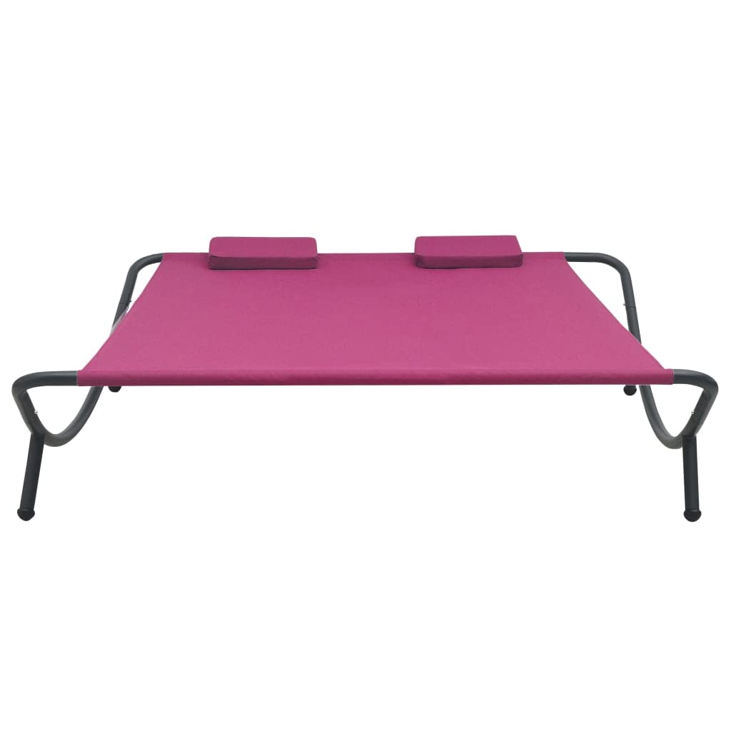 Pink Adjustable Reclining Patio Lounge Bed - Outdoor Fabric Sunbathing Chair for Garden, Beach, Pool & Lawn - Perfect for Relaxing, Tanning & Lounging in Backyard or Seaside