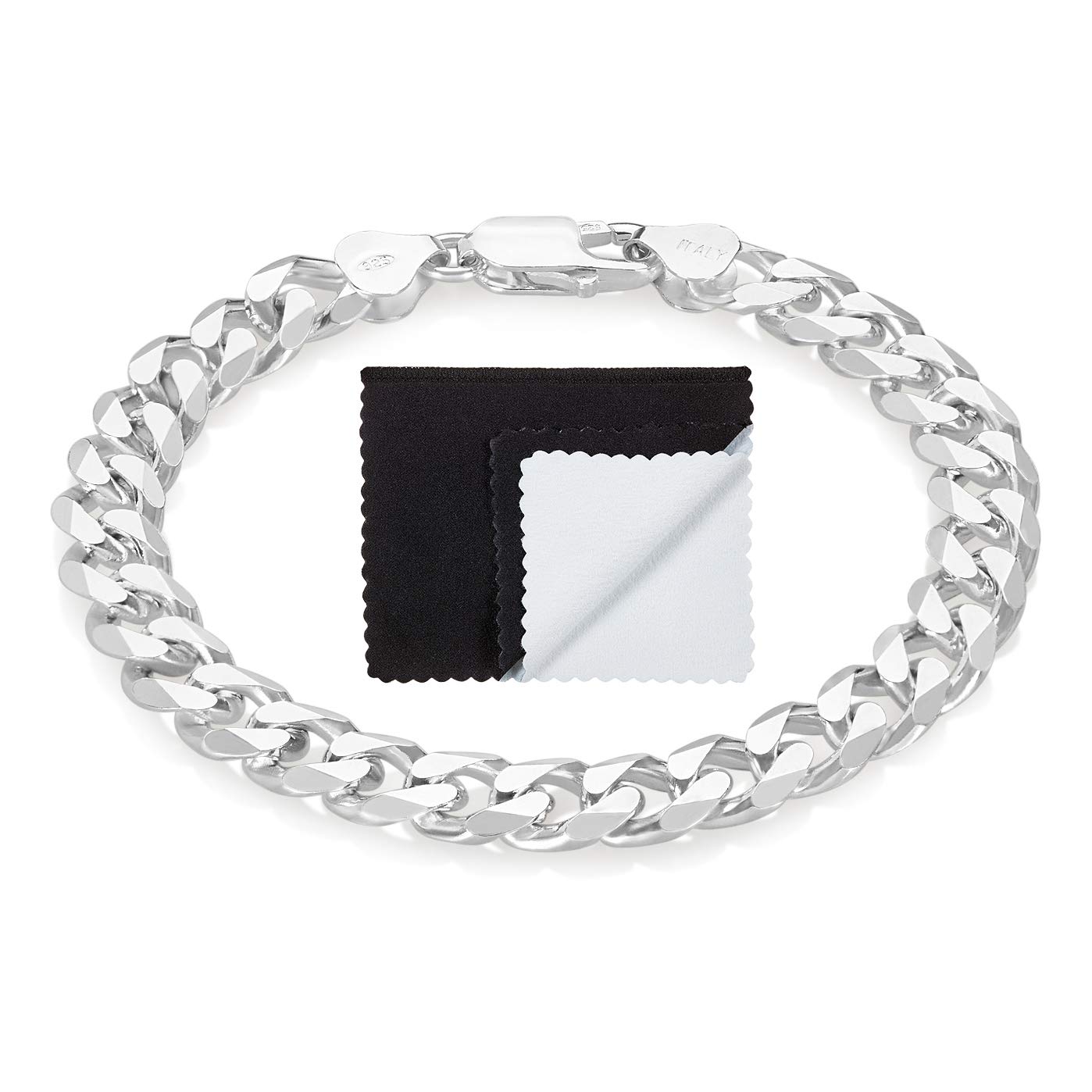 7.9mm Solid .925 Sterling Silver Beveled Curb Chain Bracelet for Women & Men - Durable & Hypoallergenic Jewelry Gift with Elegant Gift Box - Perfect for Weddings, Anniversaries & Everyday Wear
