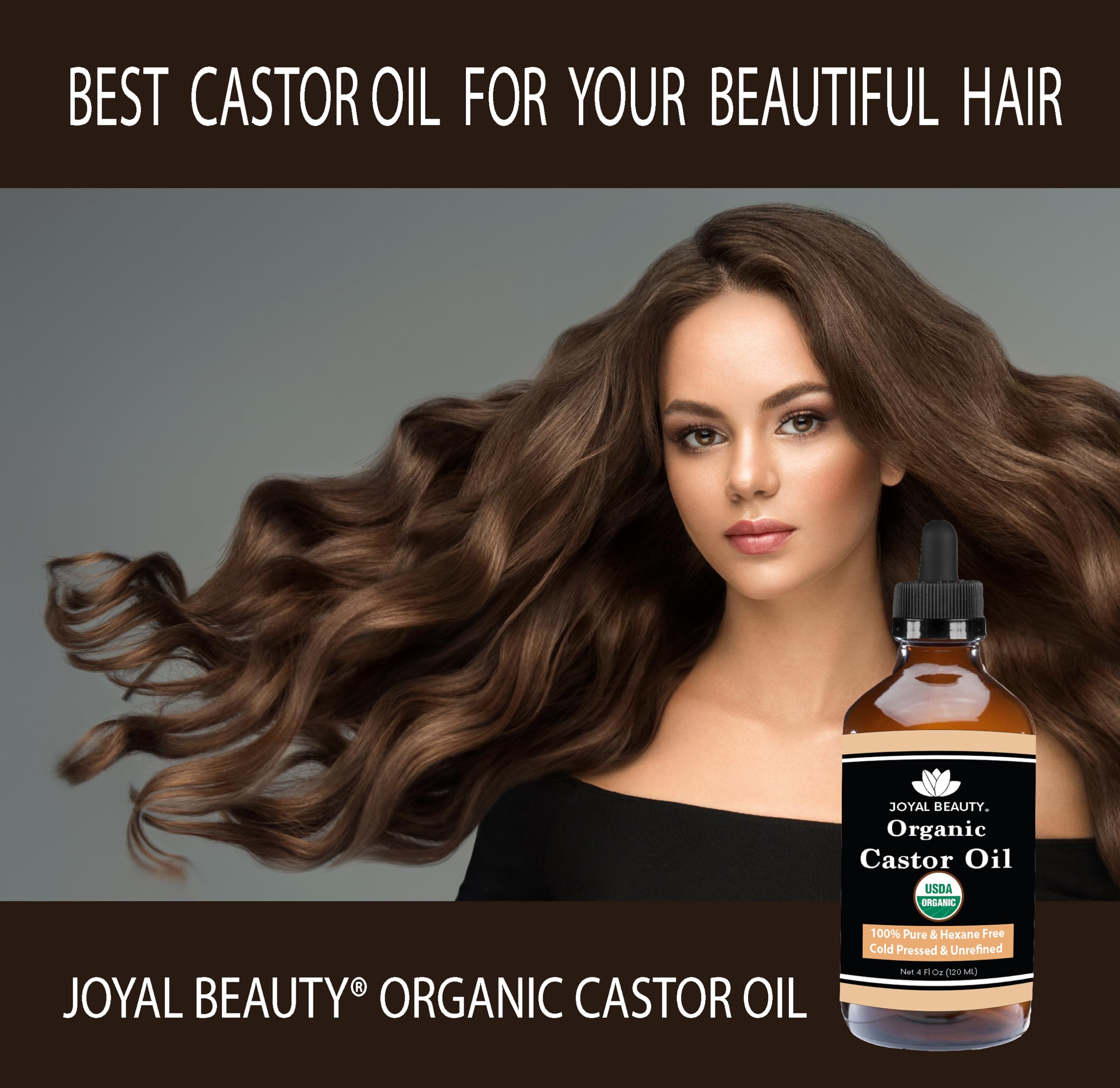 USDA Certified Organic Castor Oil - 100% Pure Cold Pressed Unrefined Hexane Free (4oz Glass Bottle) - Promotes Hair Growth, Eyelashes & Eyebrows - Natural Lash Serum for Face, Skin & Body Care - Includes Free Mascara Wand - Perfect for Nighttime Beauty Routine & DIY Hair Treatments