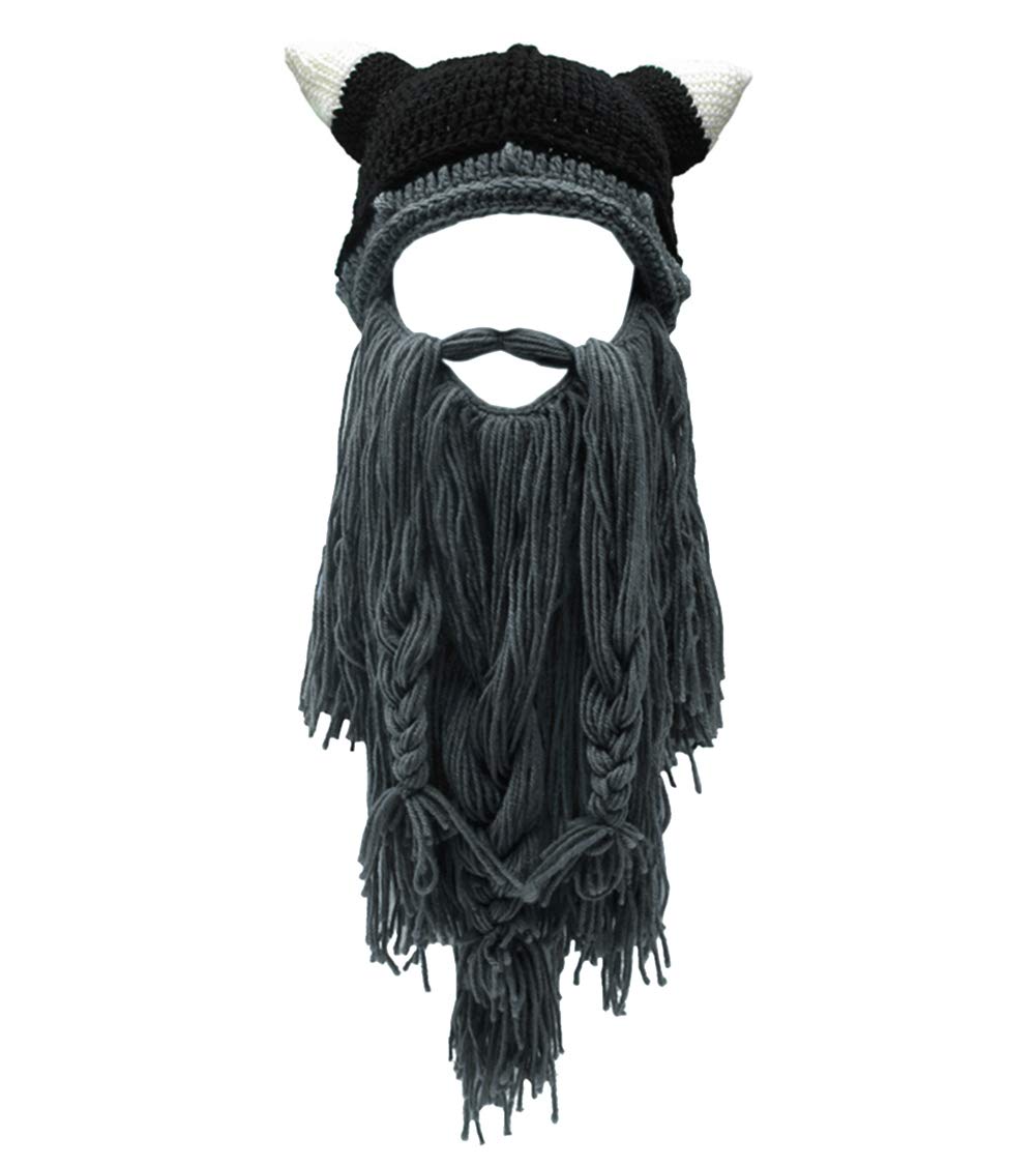 MerryJuly Men's Viking Beanie Hat with Foldable Beard - Warm Winter Skull Cap for Outdoor Activities, Cosplay & Cold Weather