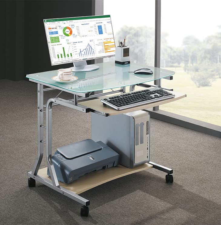 Compact Glass PC Desk - Space-Saving for Small Rooms & Offices