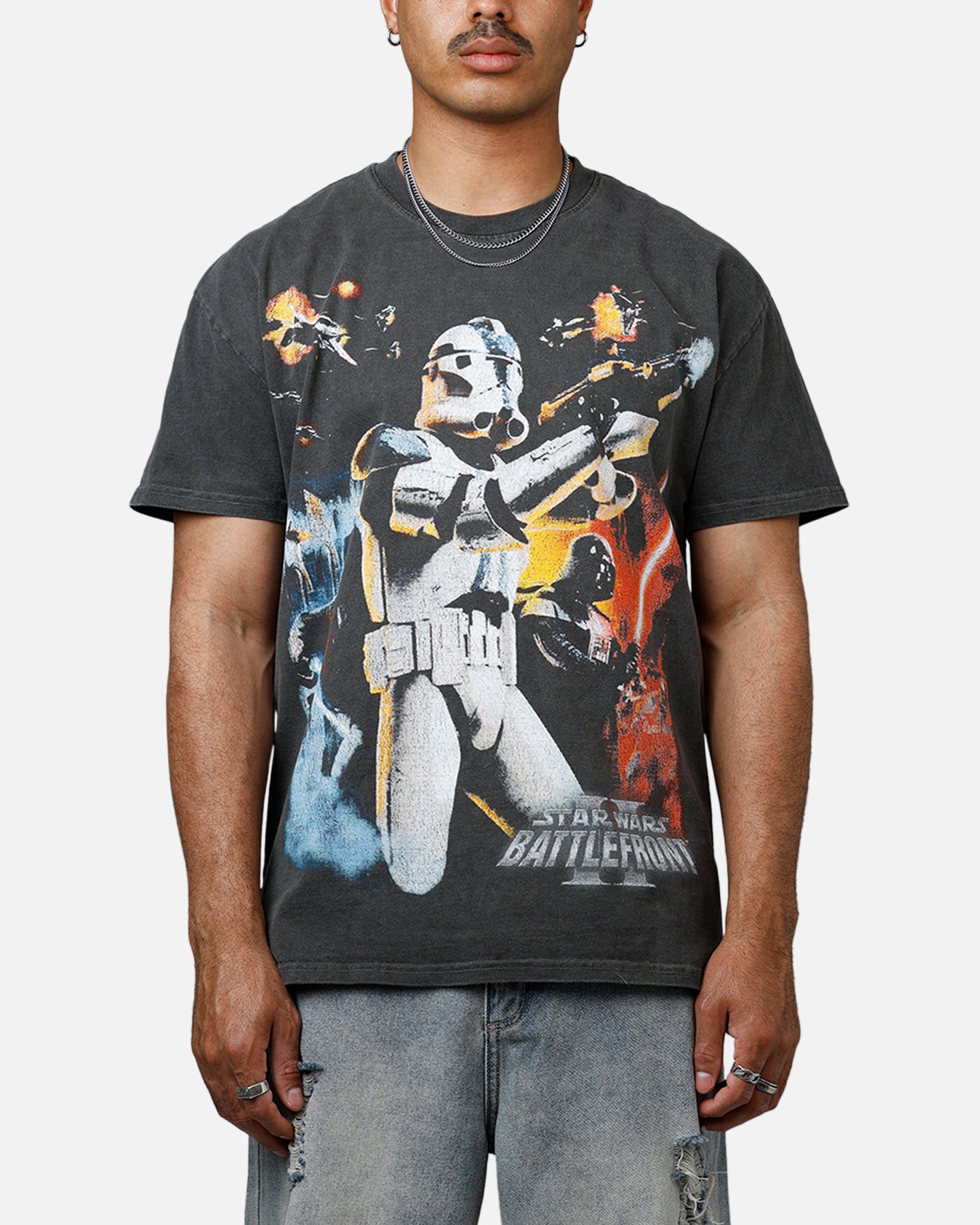 Star Wars Battlefront 2 Heavyweight Cotton T-Shirt | Officially Licensed Graphic Tee | Men's Black Washed Vintage Style Shirt | Perfect for Cosplay, Gaming Events & Casual Wear
