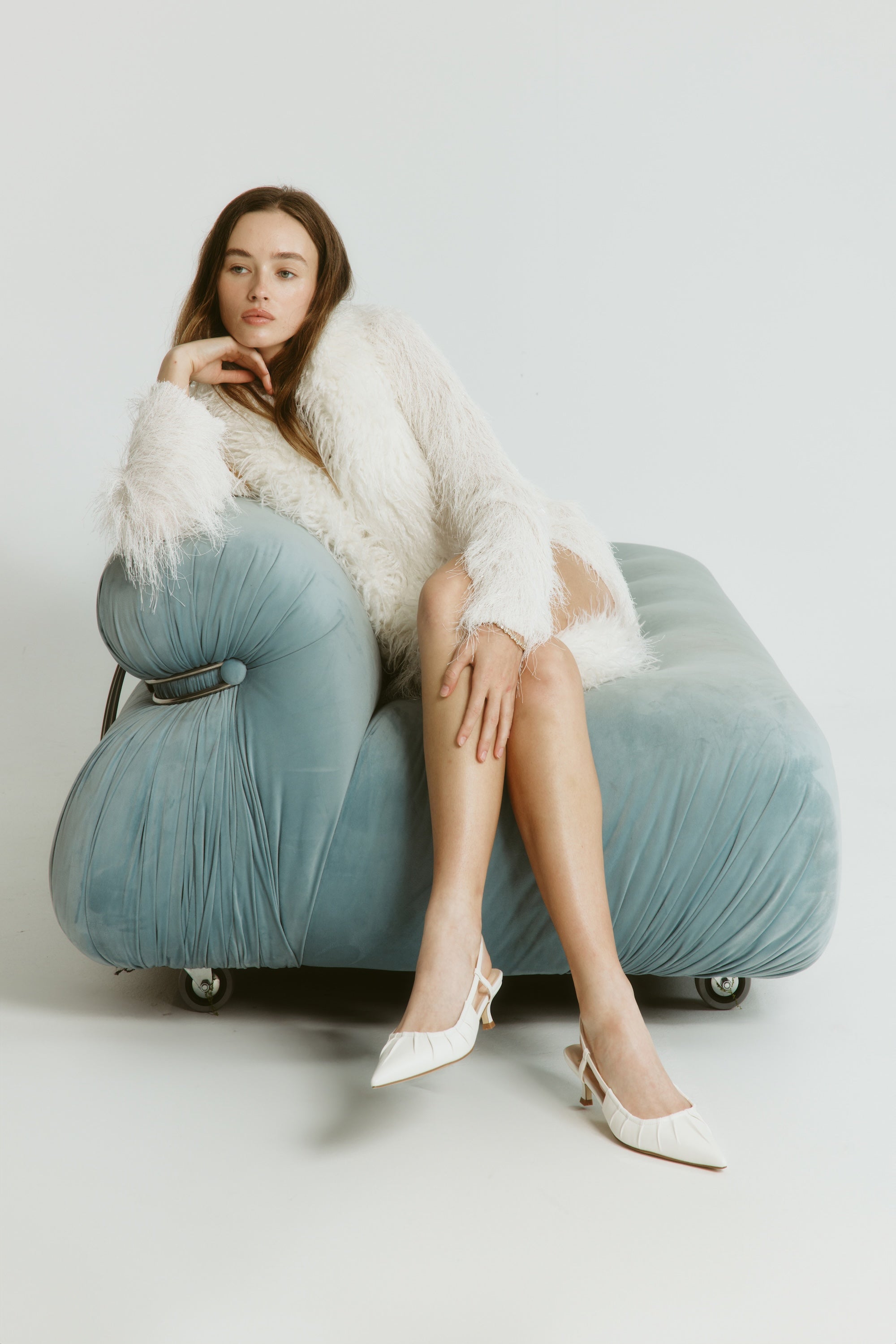 Lucius Slingback Kitten Heels - Women's Comfortable Low Block Heel Sandals in Chalk White | Perfect for Office, Wedding & Summer Outfits