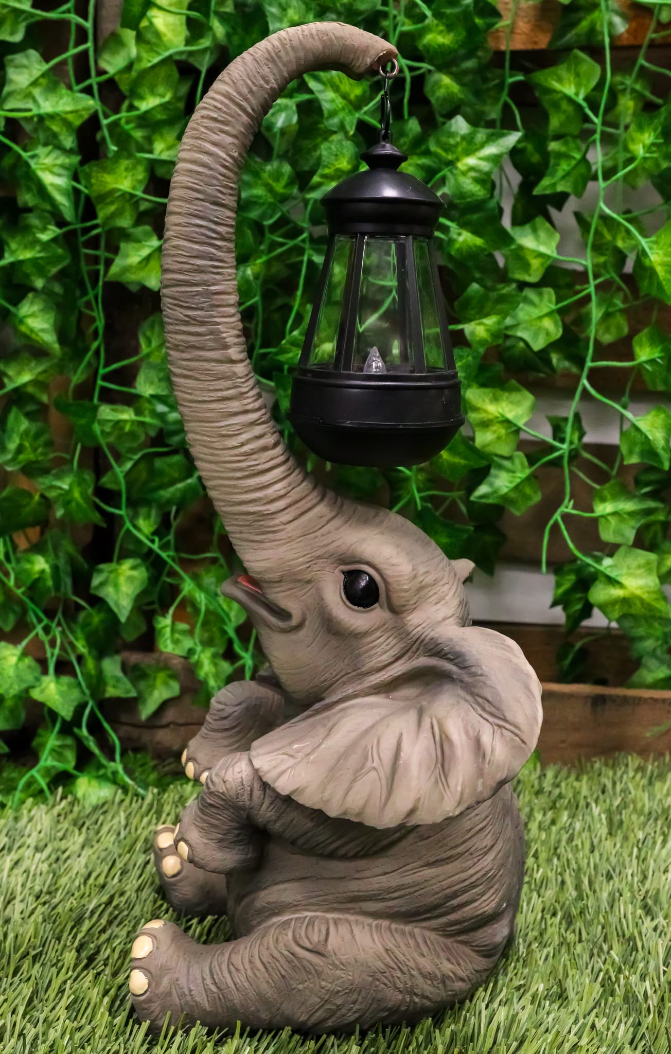 Ebros Solar LED Elephant Statue Lamp - Whimsical Safari Trunk Light for Home & Patio Decor | Perfect for Circus-Themed Parties, Garden Lighting & Animal Lover Gifts