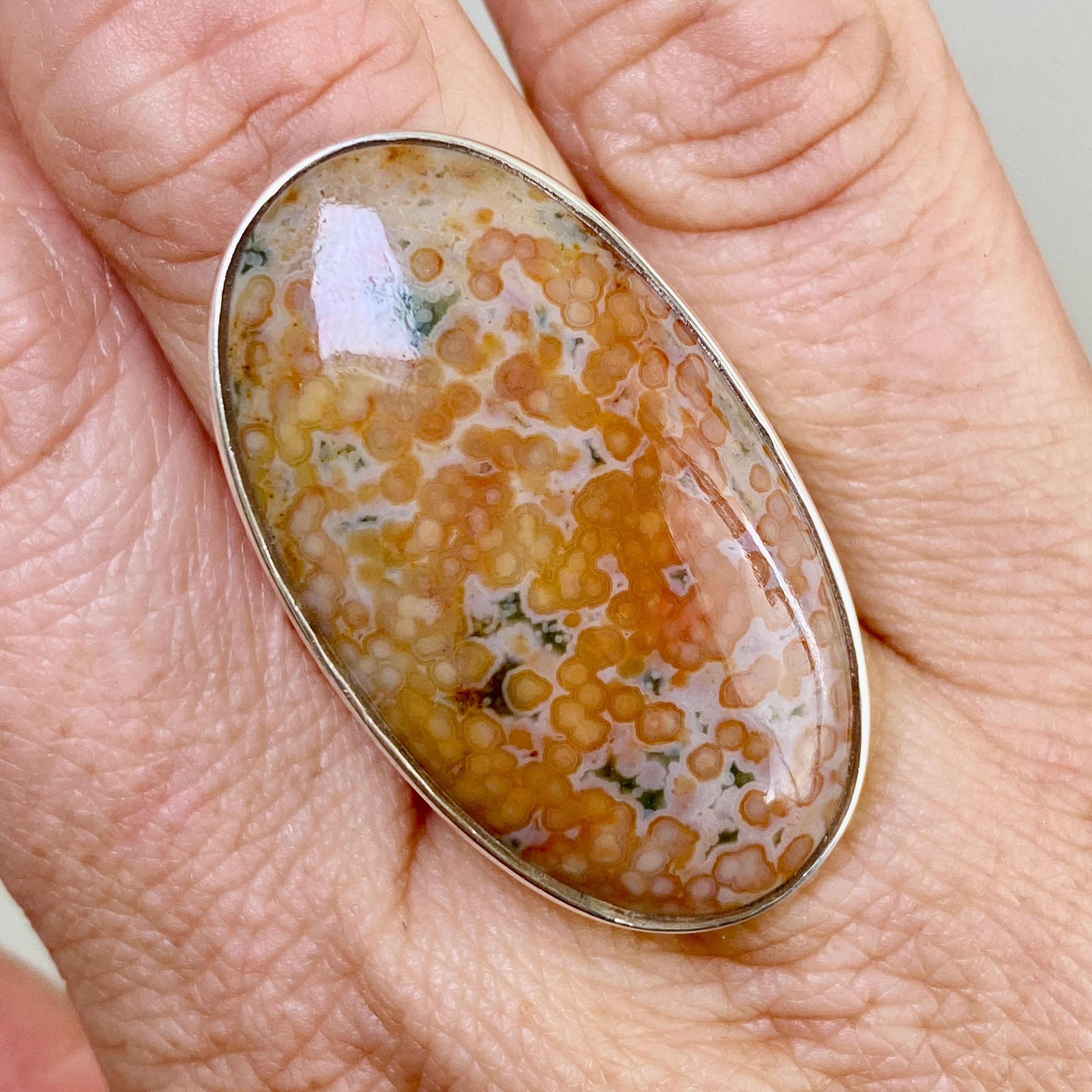 Ocean Jasper Oval Cabochon Ring - Size 9.5 - Natural Stone Jewelry - PRGJ853 - Perfect for Boho Fashion & Spiritual Healing
