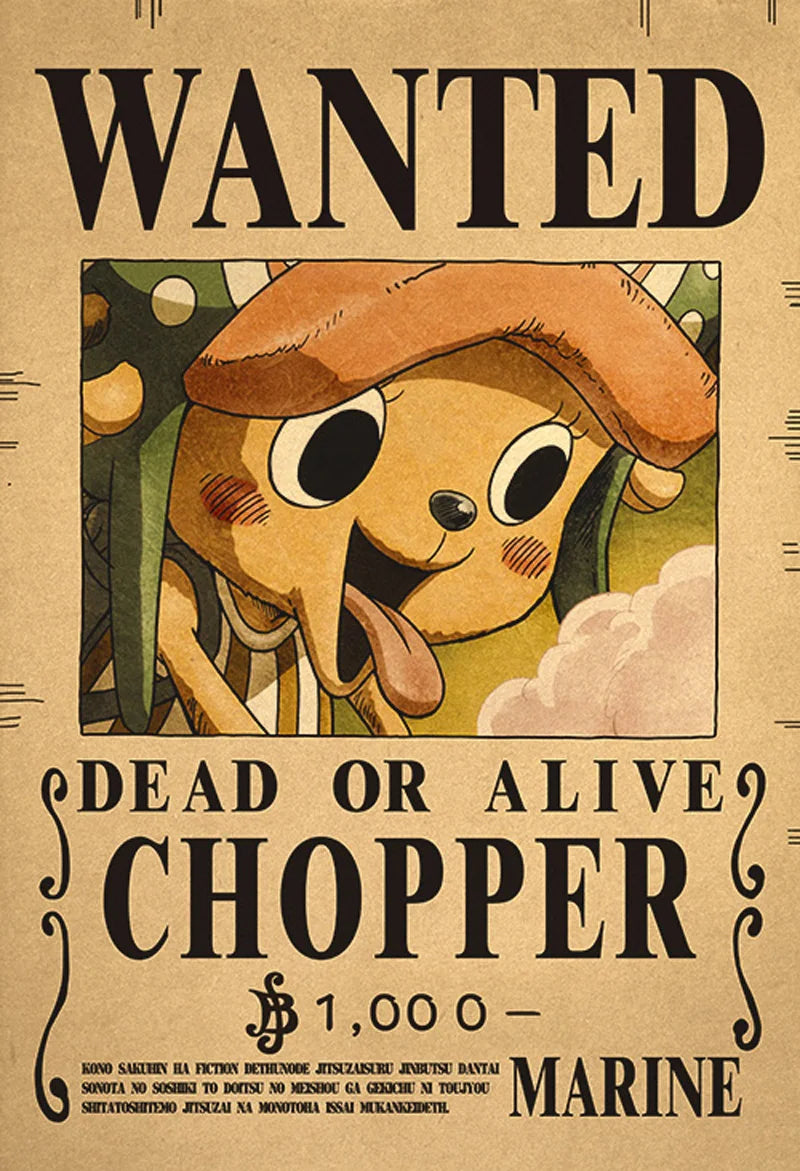 One Piece Bounty Wanted Sticker Posters - Anime Wall Decor for Bedroom, Office & Game Room - Perfect for Fans & Collectors
