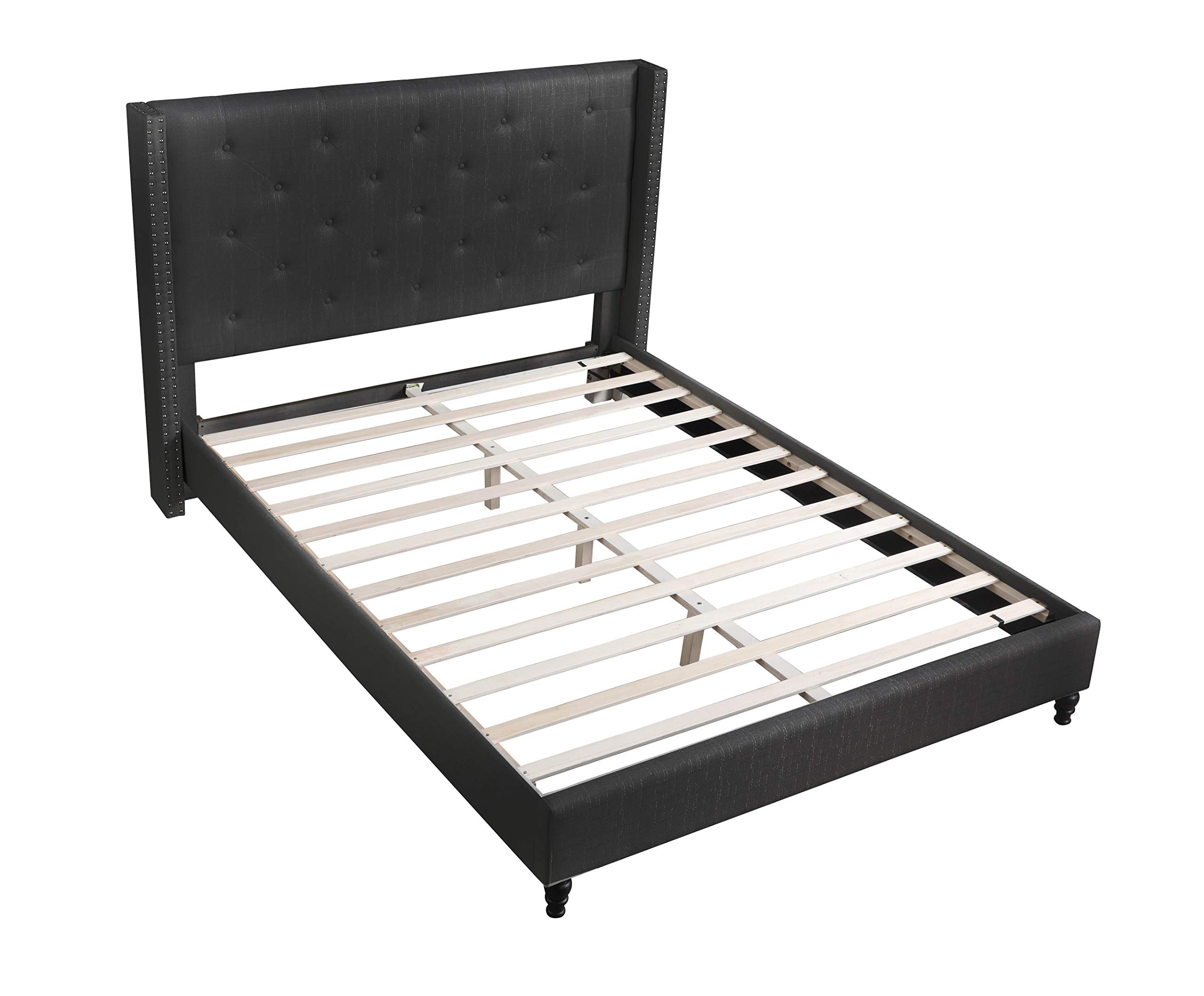 Best Master Furniture Vero Tufted Wingback Platform Bed Frame - Queen Size, Black Upholstered Bed with Wooden Slats - Perfect for Modern Bedrooms, Guest Rooms & Master Suites
