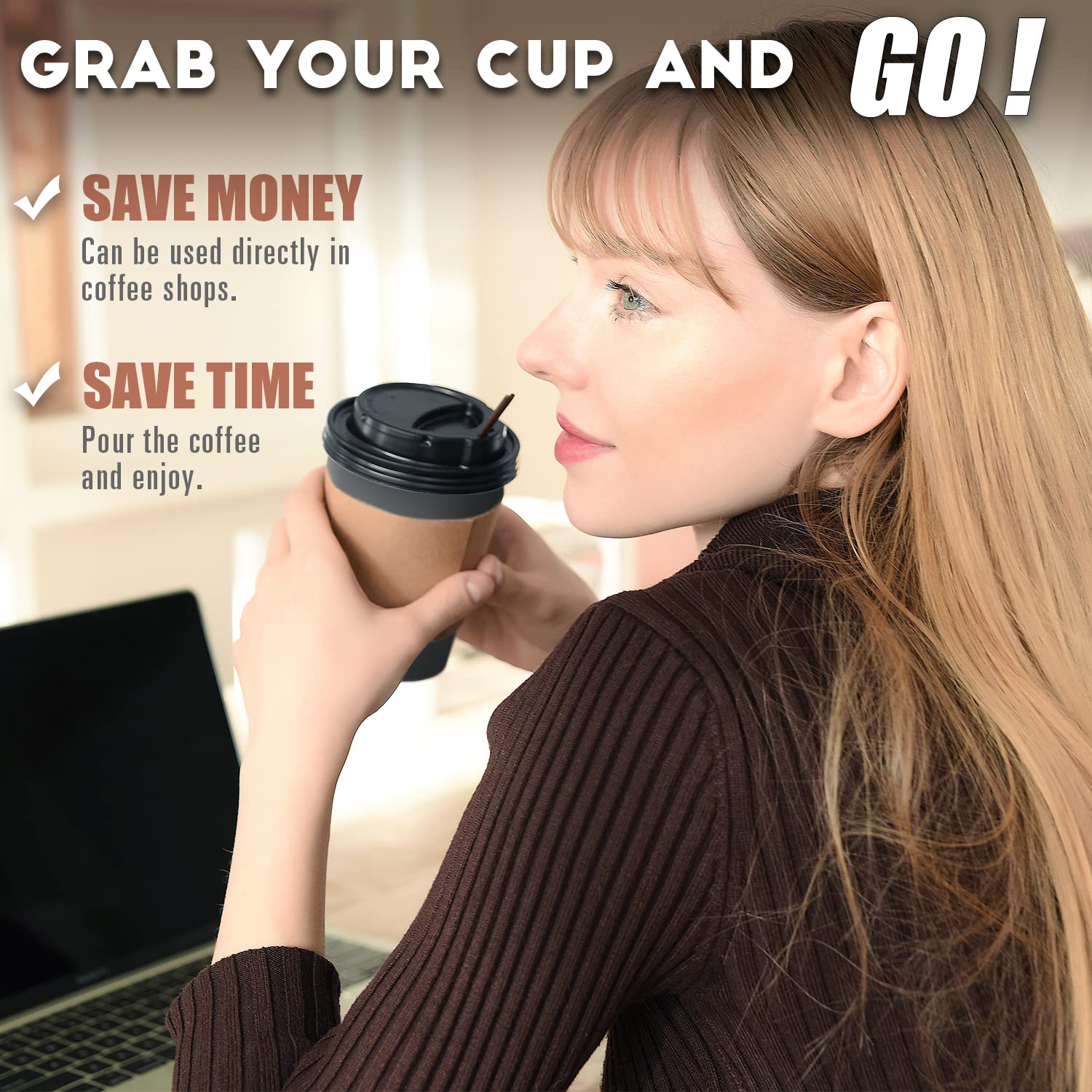 100 Pack - 12 oz Eco-Friendly Disposable Coffee Cups with Lids, Sleeves & Straws | 100% Biodegradable & Compostable PLA Paper Cups for Tea, Coffee, Hot Chocolate | Perfect for Cafes, Offices, Parties & Takeout