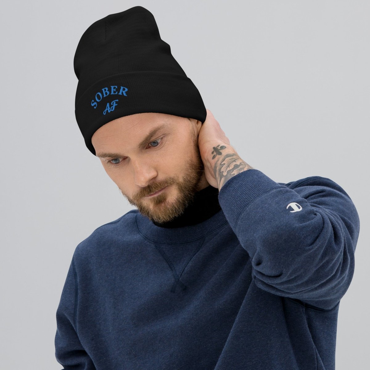 Sober AF Embroidered Beanie - Blue Thread & Multiple Colors - Winter Hat for Men & Women - Perfect for Cold Weather, Outdoor Activities & Streetwear Fashion