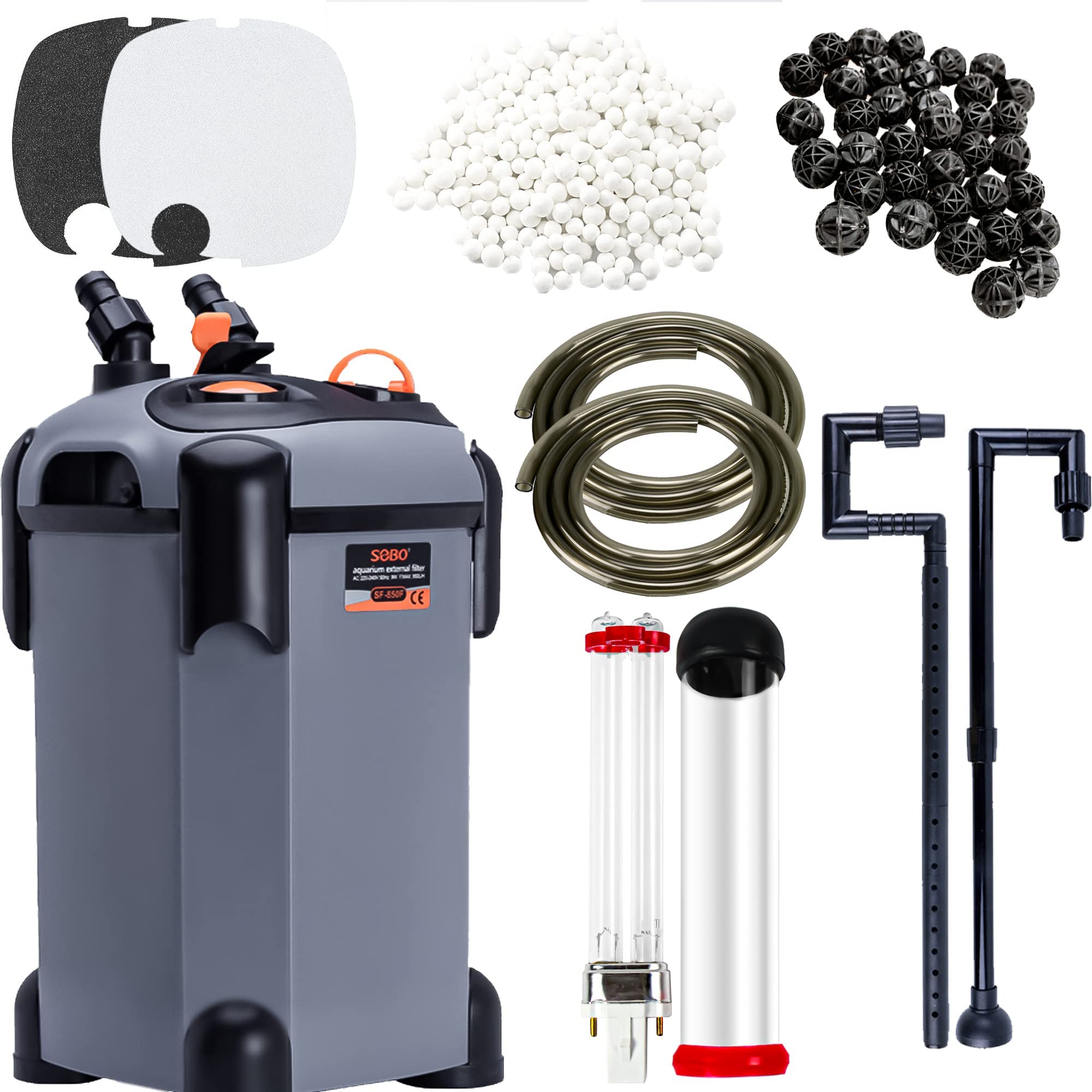SUNWEN Ultra-Quiet External Canister Filter for Aquariums – 171/225/266/317/397GPH Flow Rate with Filter Media – Perfect for Freshwater & Saltwater Fish Tanks, Terrariums & Aquatic Plant Setups