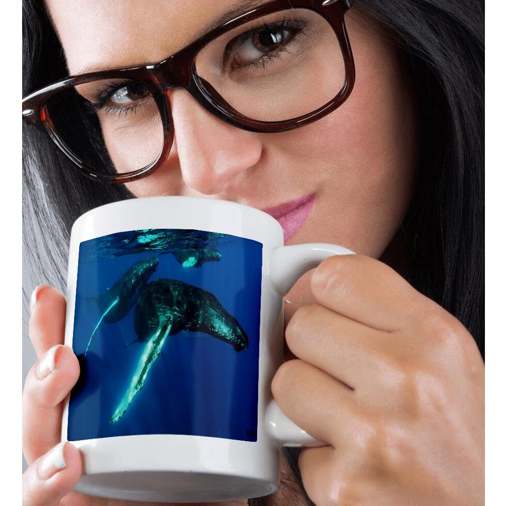 3dRose Humpback Whales Ceramic Coffee Mug - 11 oz Whale Themed Gift for Ocean Lovers - Perfect for Home, Office, or Beach House Use
