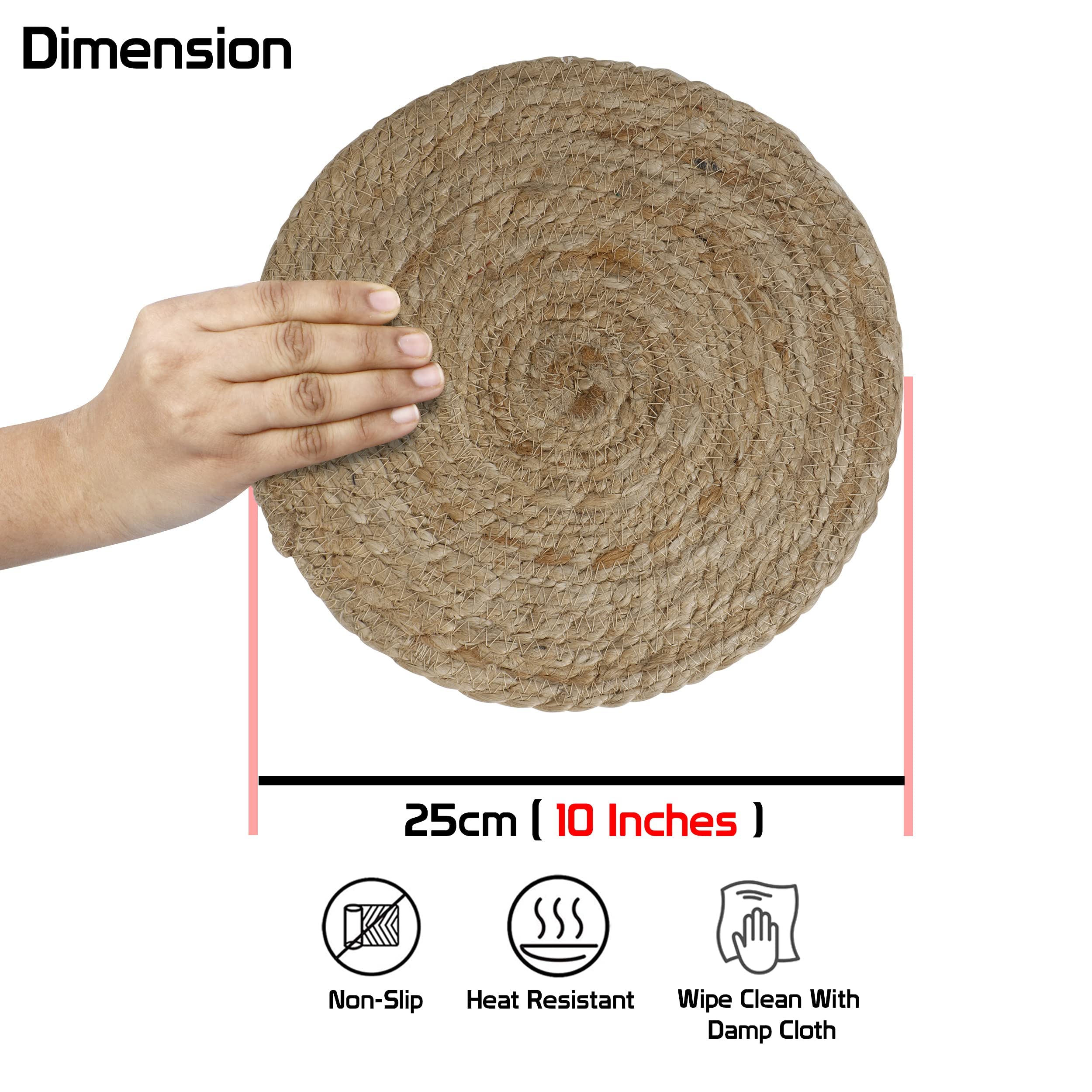 Eco-Friendly Jute Round Mats 10 Inch (25cm) - Set of 2 Natural Fiber Coasters for Coffee Table, Bedside, Dining Table & Heat Protection | HomeStorie® Sustainable Home Decor