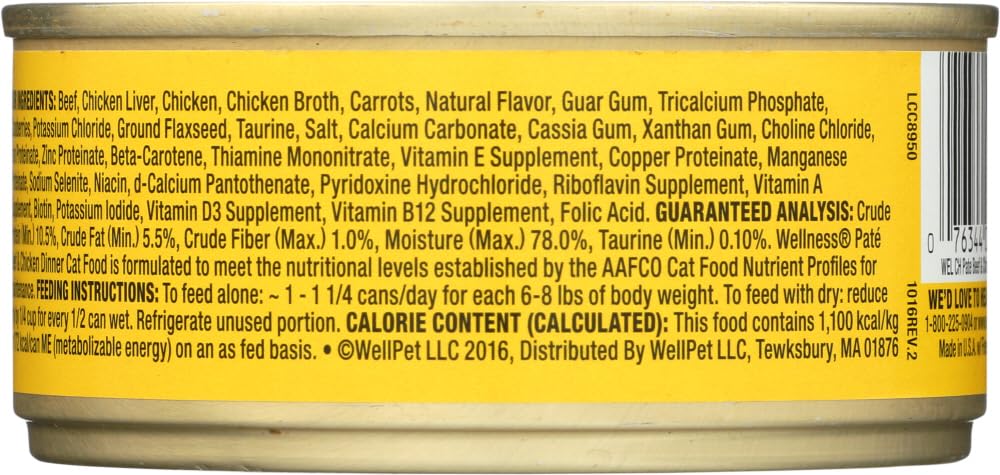 Premium Wellness Canned Beef & Chicken Cat Food - Grain-Free, High Protein, 24 Pack (5.5 Oz Each) - Perfect for Adult Cats, Kittens & Picky Eaters - Ideal for Daily Meals, Travel & Emergency Pet Food Supply