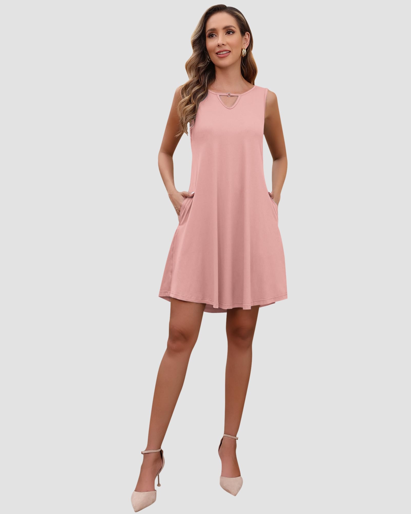 Women's Casual Sleeveless Sundress - Flowy Summer Dress with Pockets, Beach Cover Up, Party & Vacation Outfit