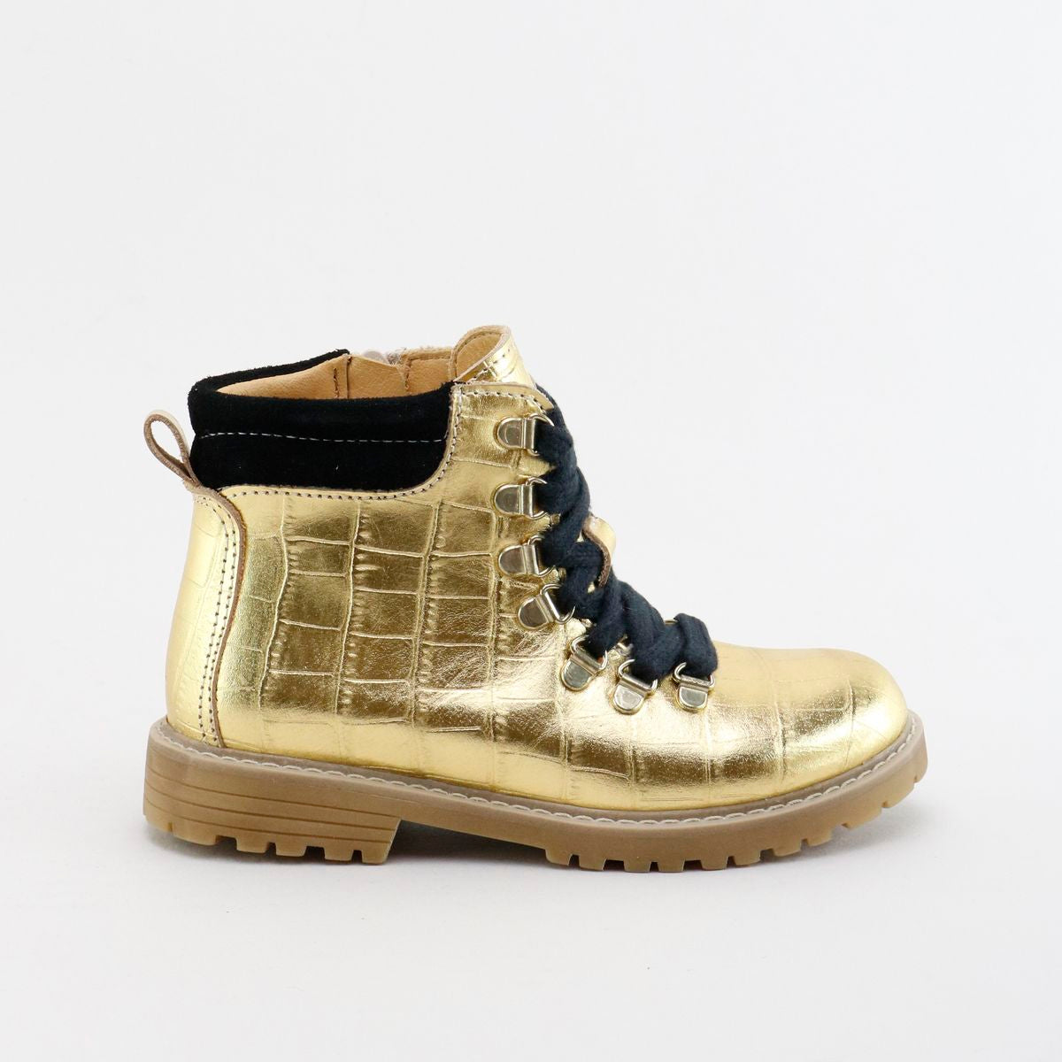 Stylish Gold Metallic Croc Booties for Women - Fashionable Chunky Heel Ankle Boots - Perfect for Parties, Night Out & Casual Wear