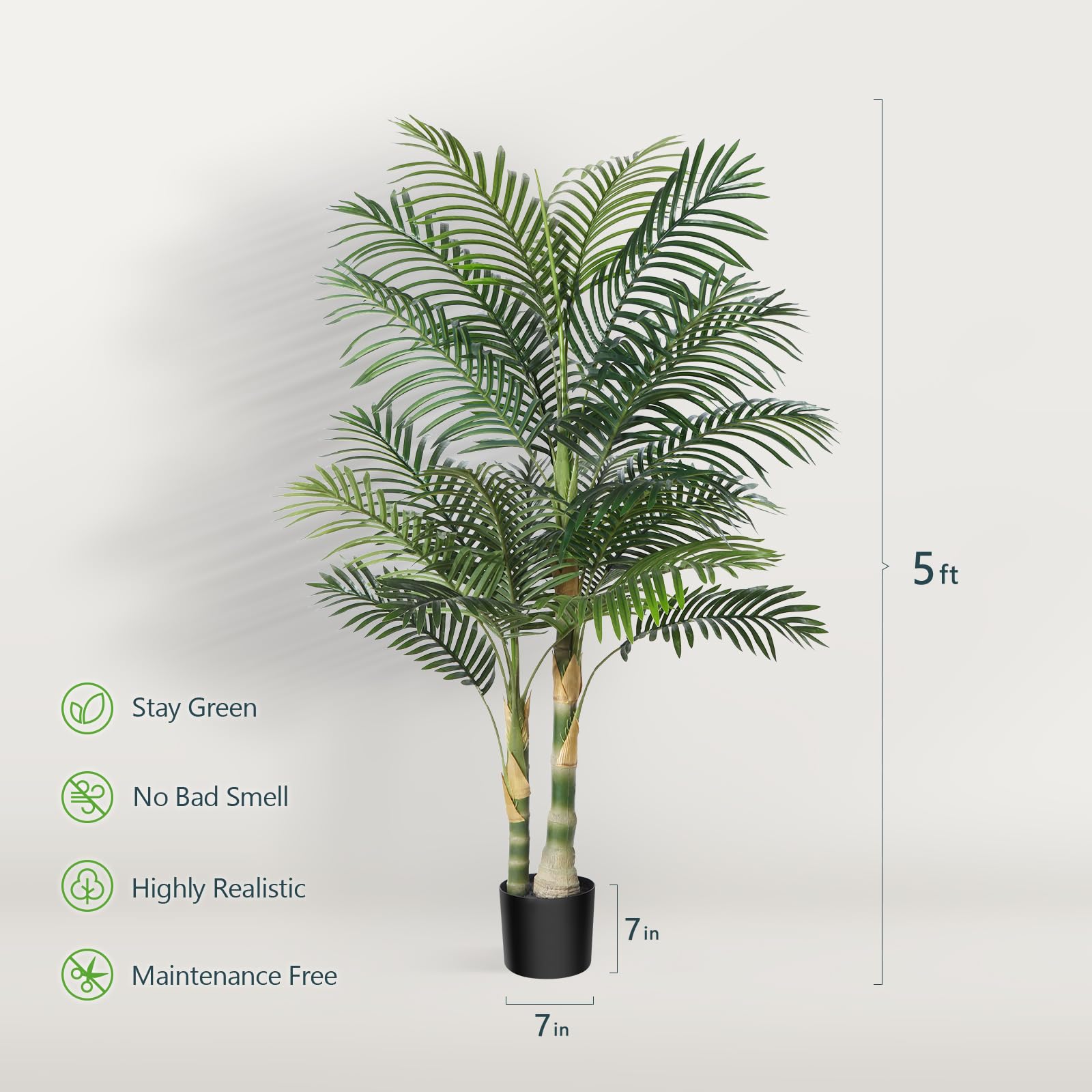 Kazeila 5FT Artificial Golden Cane Palm Tree - Realistic Fake Indoor Plant with Dense Foliage - Home Office Decor - Perfect for Living Room, Bedroom & Balcony Decoration