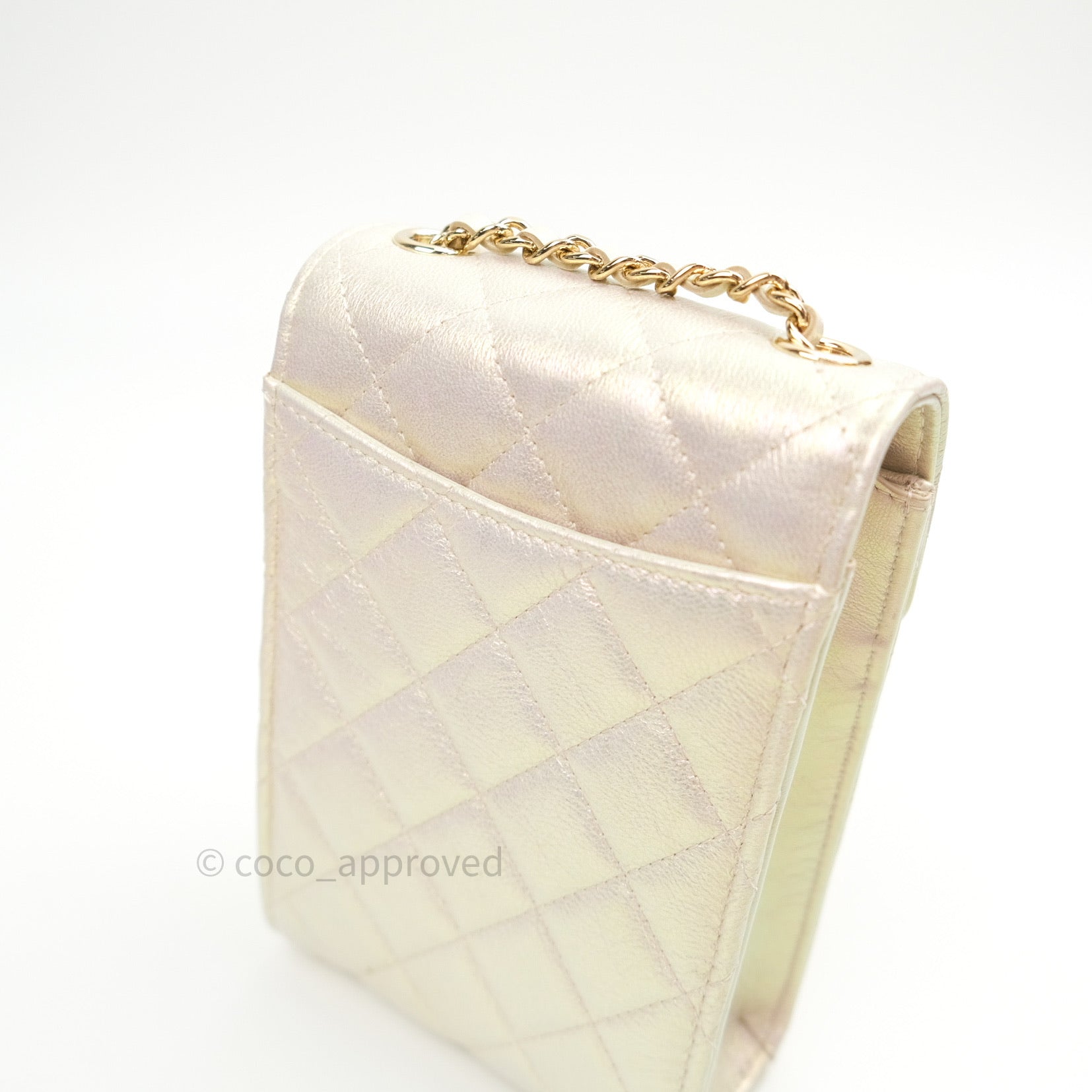 Chanel Classic Ivory Iridescent Gold Hardware Phone Holder - Luxury Designer Phone Case for iPhone & Samsung - Perfect for Parties, Travel & Everyday Use