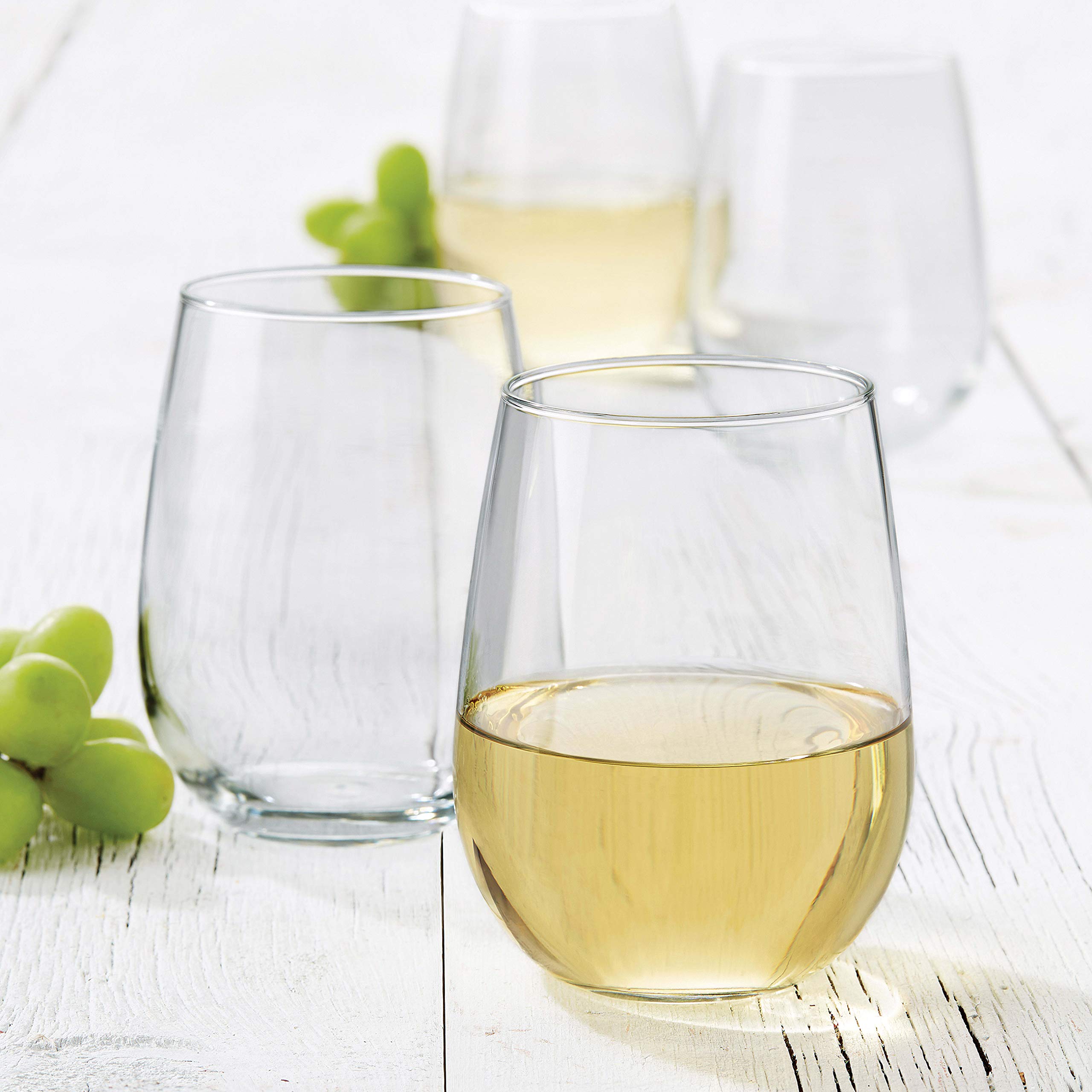 Libbey Vina 12oz Stemless White Wine Glasses Set of 4 - Shatter-Resistant Crystal Clear Glassware for Chardonnay, Rose, Cocktails - Perfect for Dinner Parties, Weddings & Home Entertaining