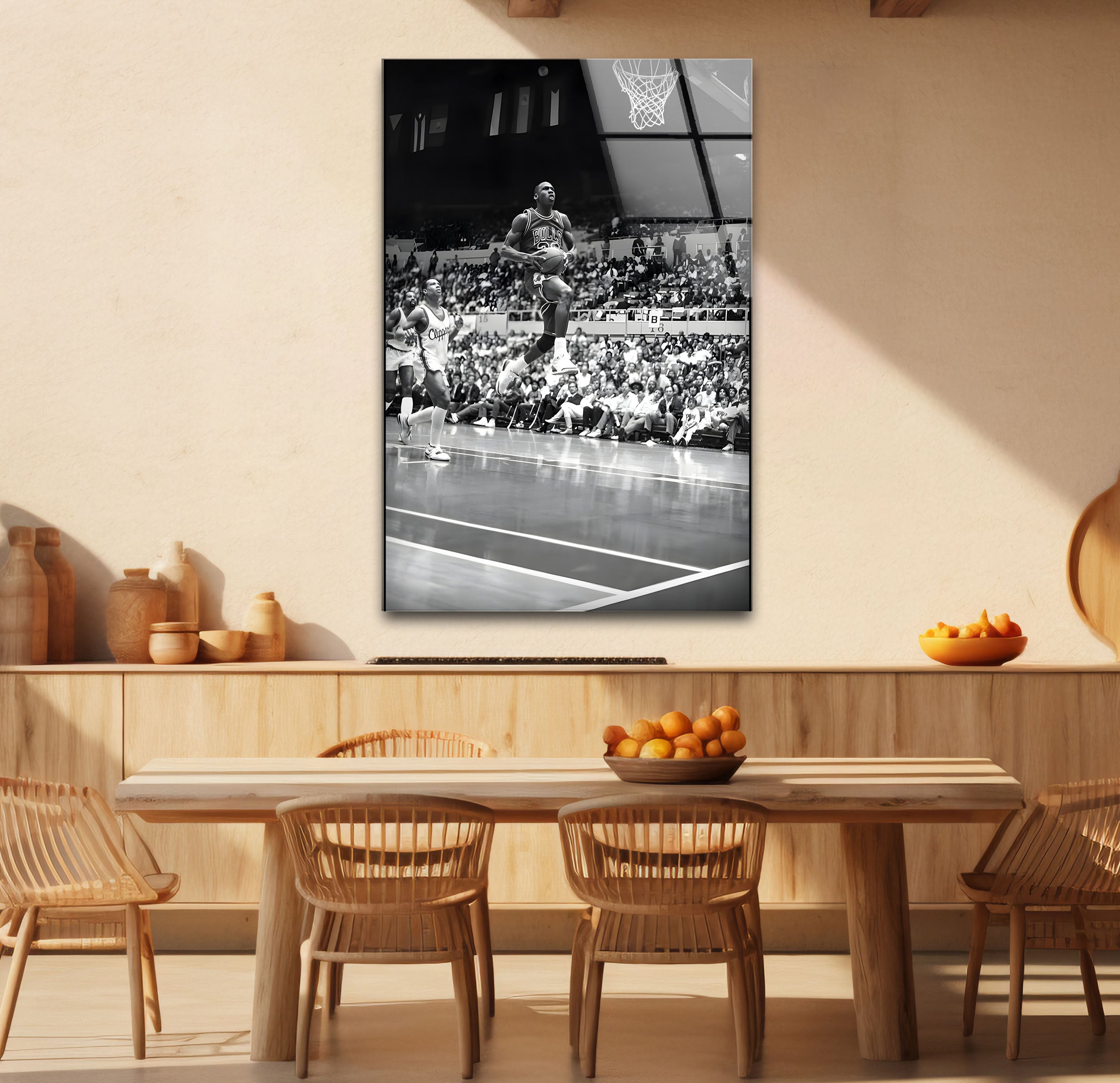 Michael Jordan Black and White Glass Wall Art - Premium Basketball Decor for Home, Office, or Man Cave