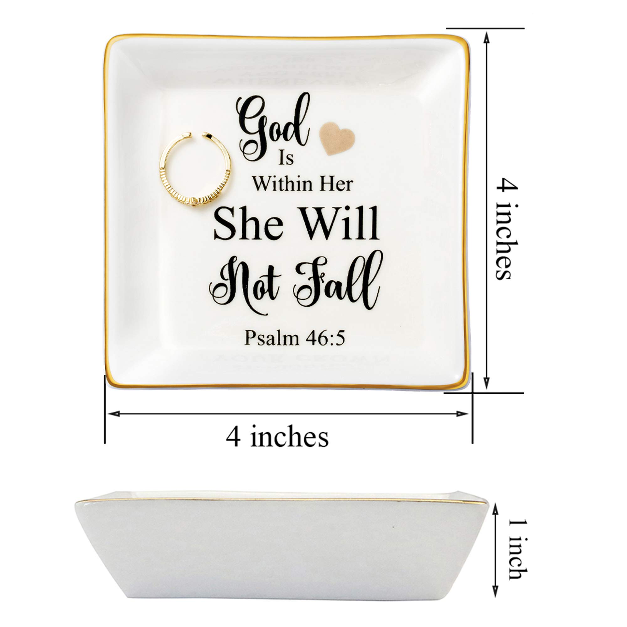 JoycuFF Christian Jewelry for Women - Religious Encouragement Ring Dish, Inspirational Gifts for Sister, Mother, Daughter & Aunt - 'God Is Within Her She Will Not Fall' Bible Verse Home Decor - Perfect for Prayer Time, Bible Study & Faith-Based Gift Giving