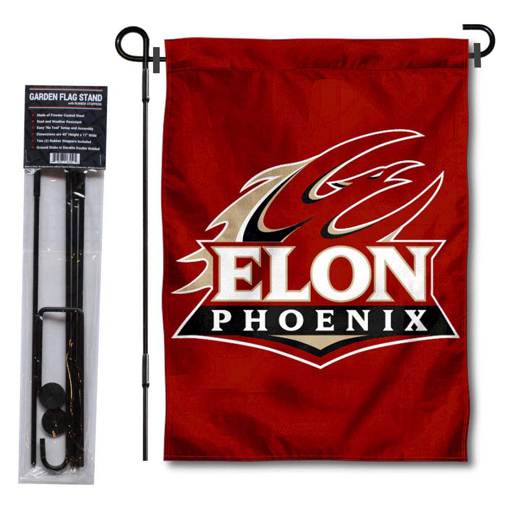 Elon Phoenix Garden Flag with Stand Holder - College Flags & Banners Co. - Perfect for School Spirit, Alumni Pride, and Campus Decor