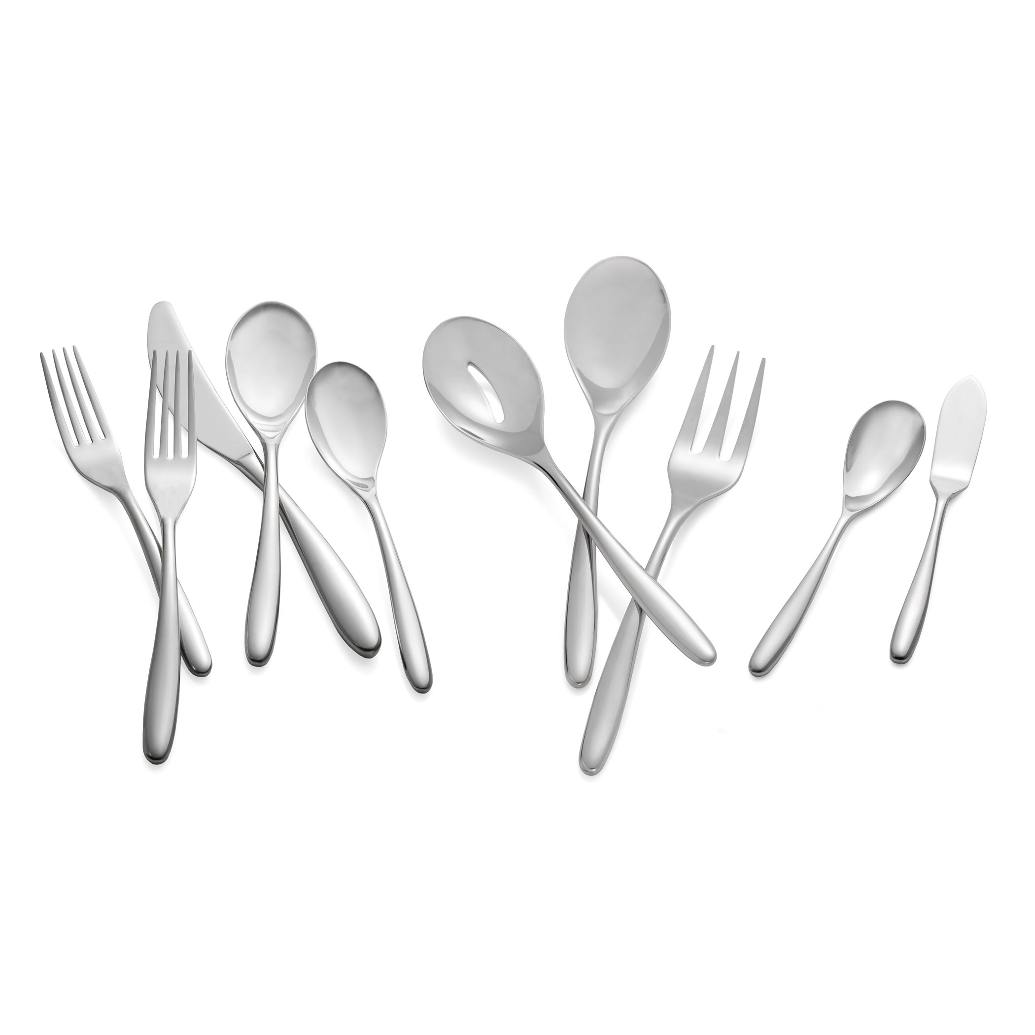 Nambe 45-Piece Flatware Set - 18/10 Mirror Polish Stainless Steel Silverware Cutlery Set for 8 People with 3-Piece Hostess Utensils | Elegant Dining for Home, Restaurant & Hotel Use | Dishwasher Safe (7571) | Perfect for Dinner Parties, Weddings & Formal Events