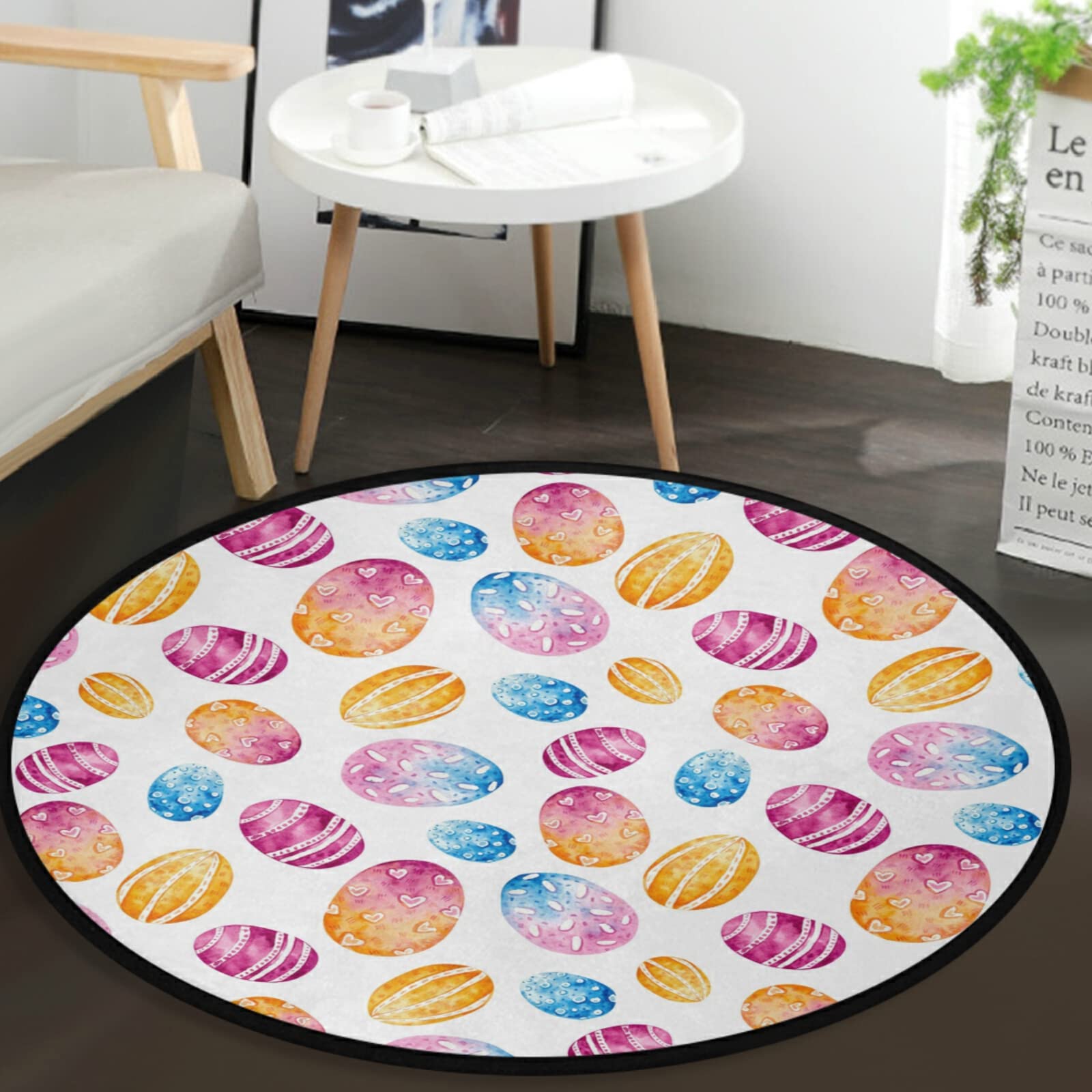 Vdsrup Bright Easter Eggs Doormat - Non-Slip Round Floor Mat for Happy Easter Decor - Perfect for Entryway, Living Room, Bedroom & Yoga - 3' Home Decor Carpet Rug - Great for Easter Celebrations & Spring Home Decorating