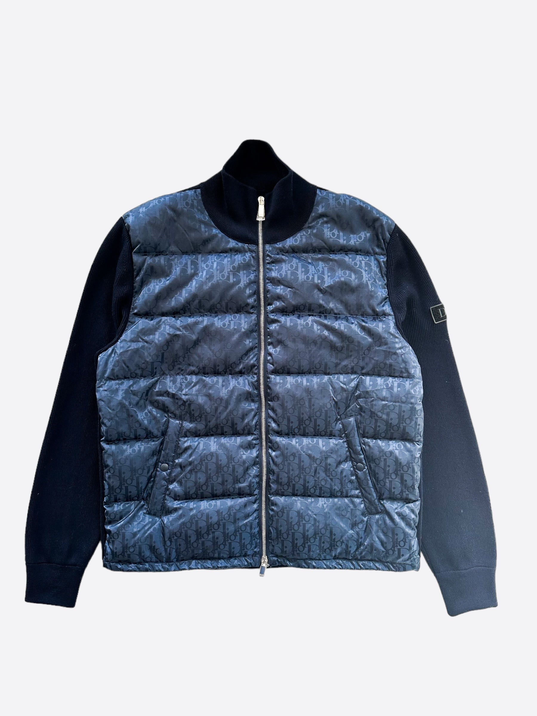 Dior Black Oblique Knit Puffer Jacket for Women - Winter Warm Quilted Coat with Hood | Perfect for Cold Weather, Outdoor Activities & Fashion Streetwear