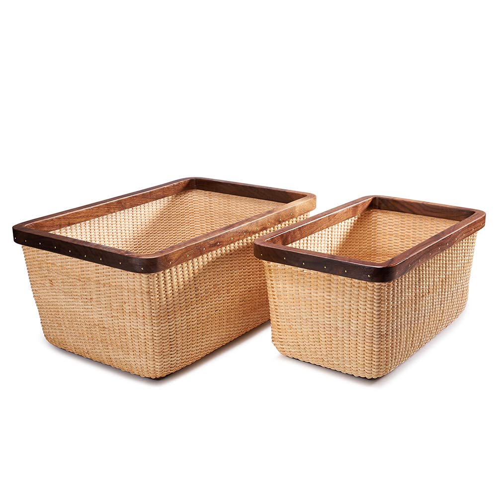 Handwoven Rattan Storage Baskets - Square Woven Baskets for Home Organization, Jewelry Storage & Fruit Display | Modern Living Room Decor, Tabletop Storage Solution