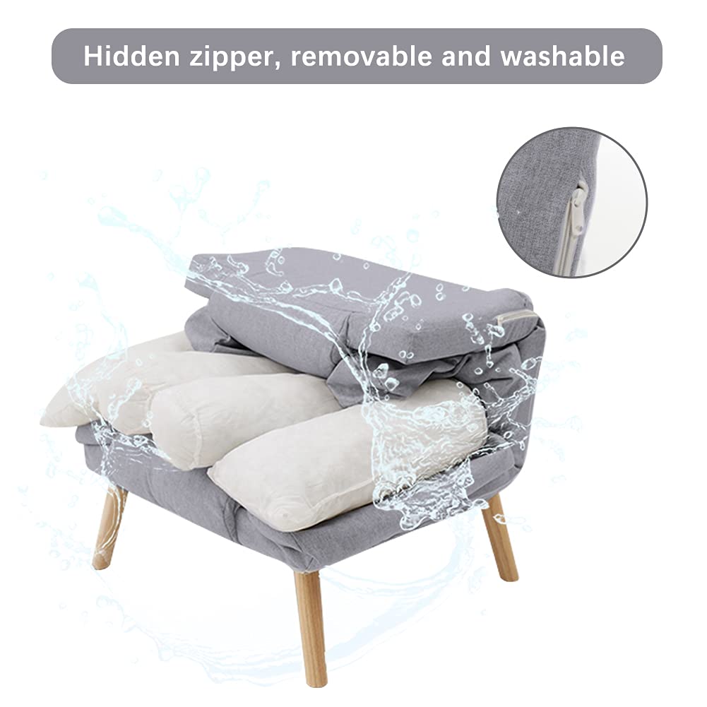 Foldable Lazy Sofa Chair with Ottoman - Adjustable Modern Accent Armchair & Footstool Set - Upholstered Recliner Lounge Chair for Indoor & Outdoor Use - Perfect for Living Room, Patio, or Bedroom (Grey)
