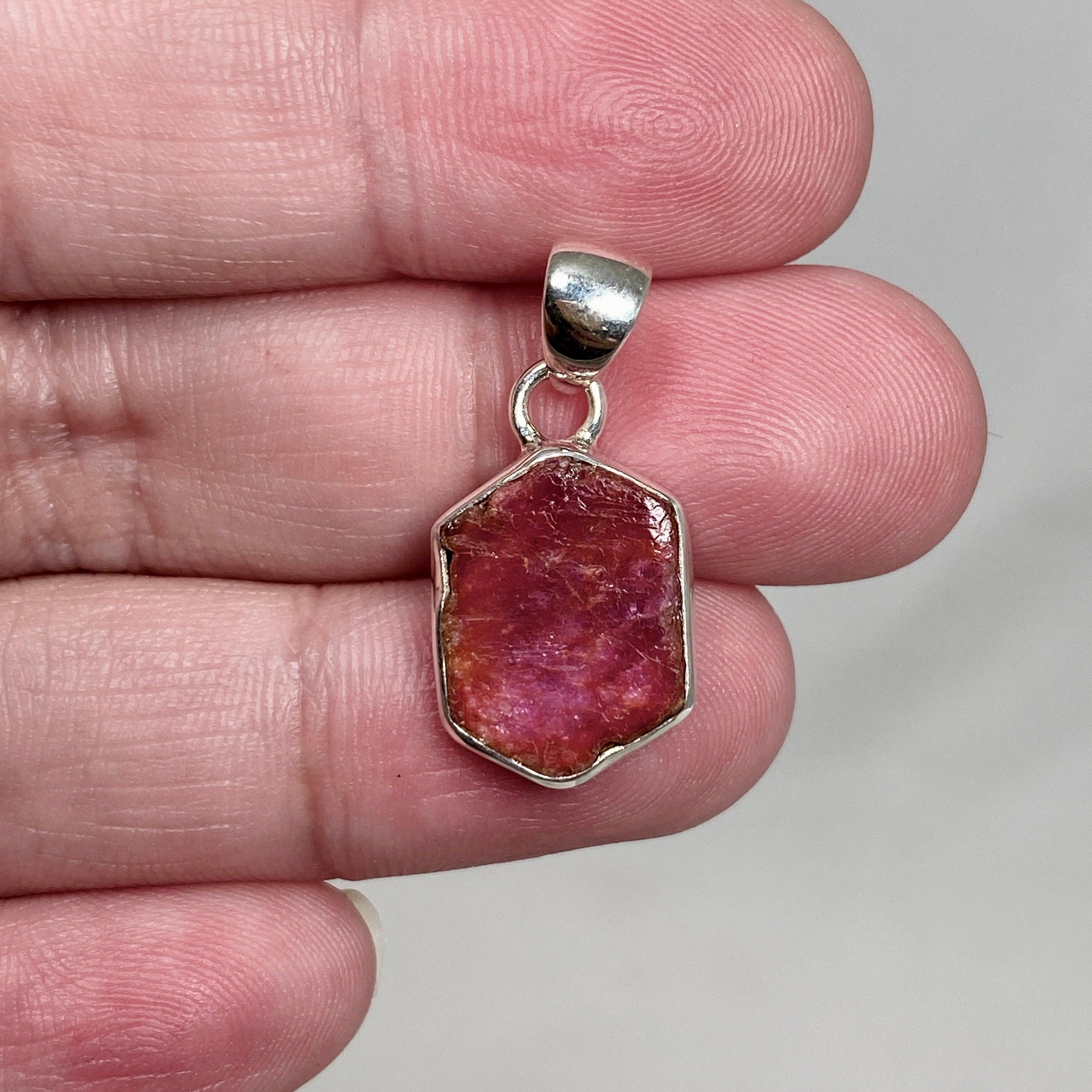 Natural Ruby Raw Hexagonal Pendant Necklace - KPGJ3341 | Handmade Boho Jewelry for Women, Gift for Her | Perfect for Meditation, Yoga & Spiritual Healing
