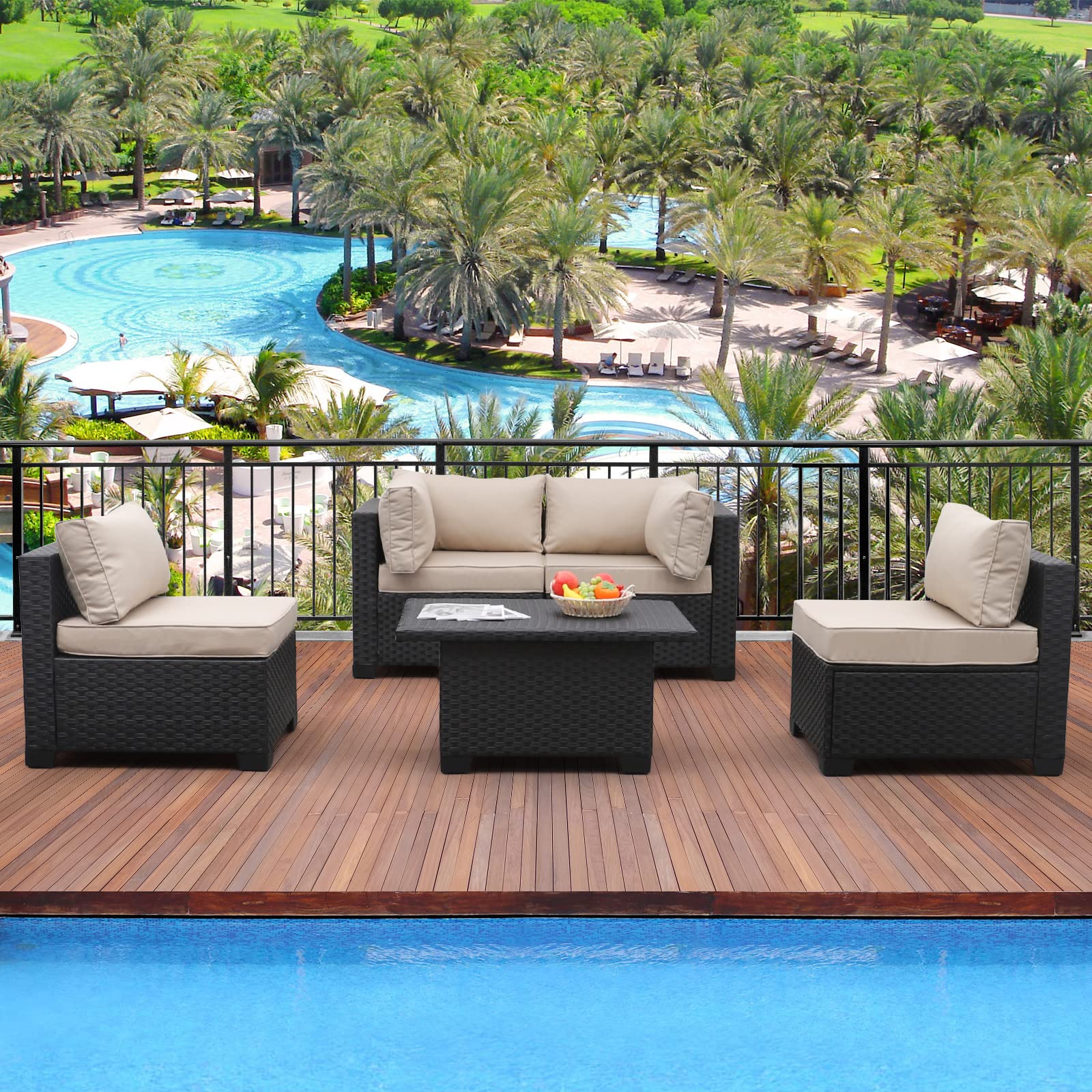 Outdoor PE Wicker 5-Piece Patio Set with Storage & Coffee Table - Perfect for Garden & Backyard Relaxation