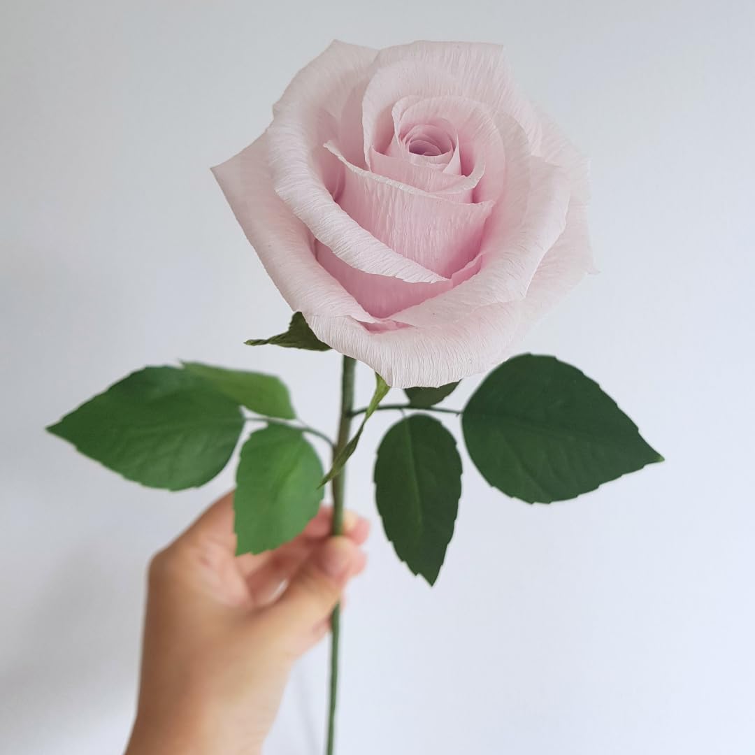 Handmade Light Purple Crepe Paper Rose Gift - Single Long Stem Artificial Flower for Mother's Day, Valentine's Day, Wedding Anniversary & Birthday - Perfect for Home Decor, Wedding Centerpieces & Romantic Gift Giving