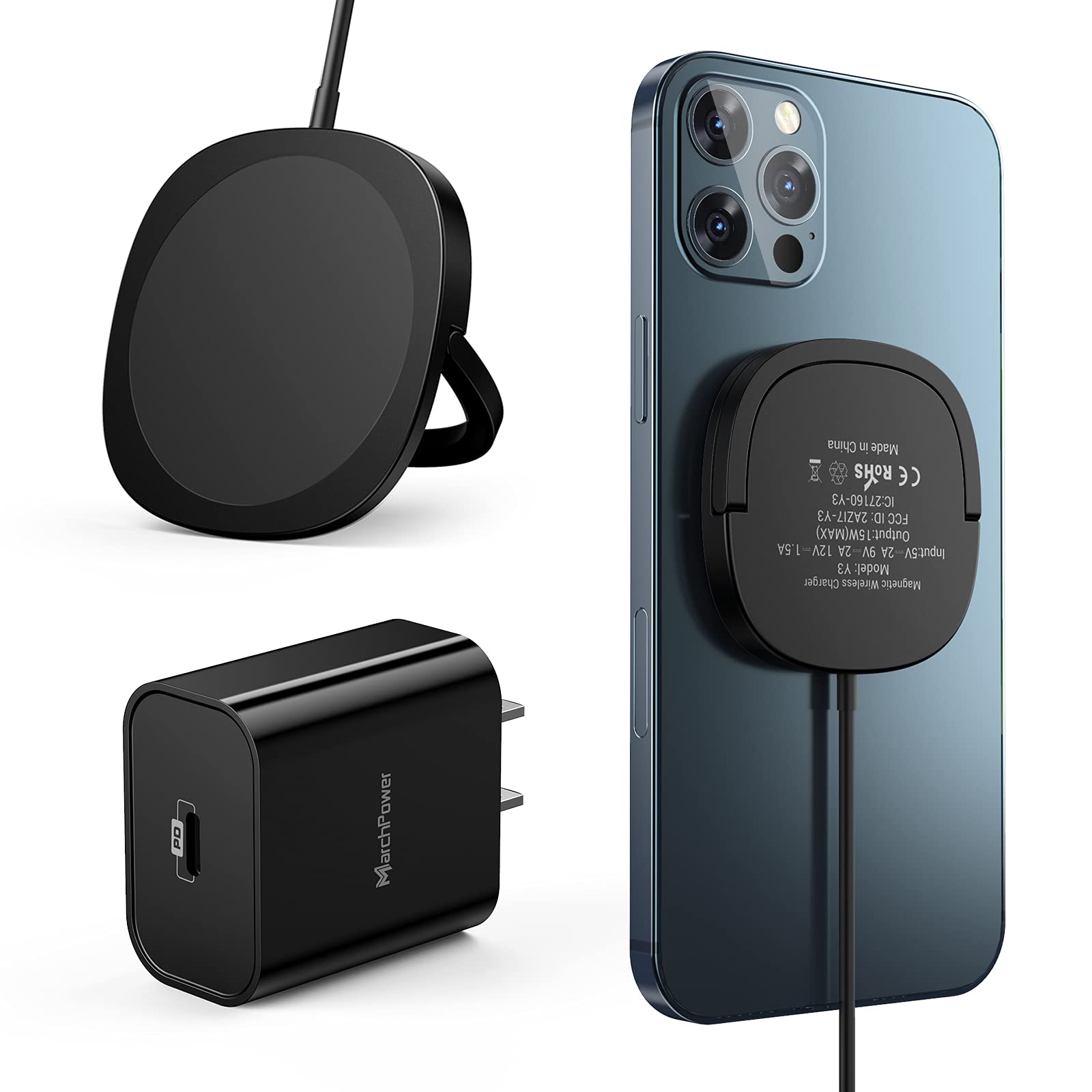 Super Fast Magnetic Wireless Charger for iPhone 14/13/12 Series & AirPods Pro - 20W USB-C Wall Plug Included | Perfect for Home, Office & Travel Charging | Black