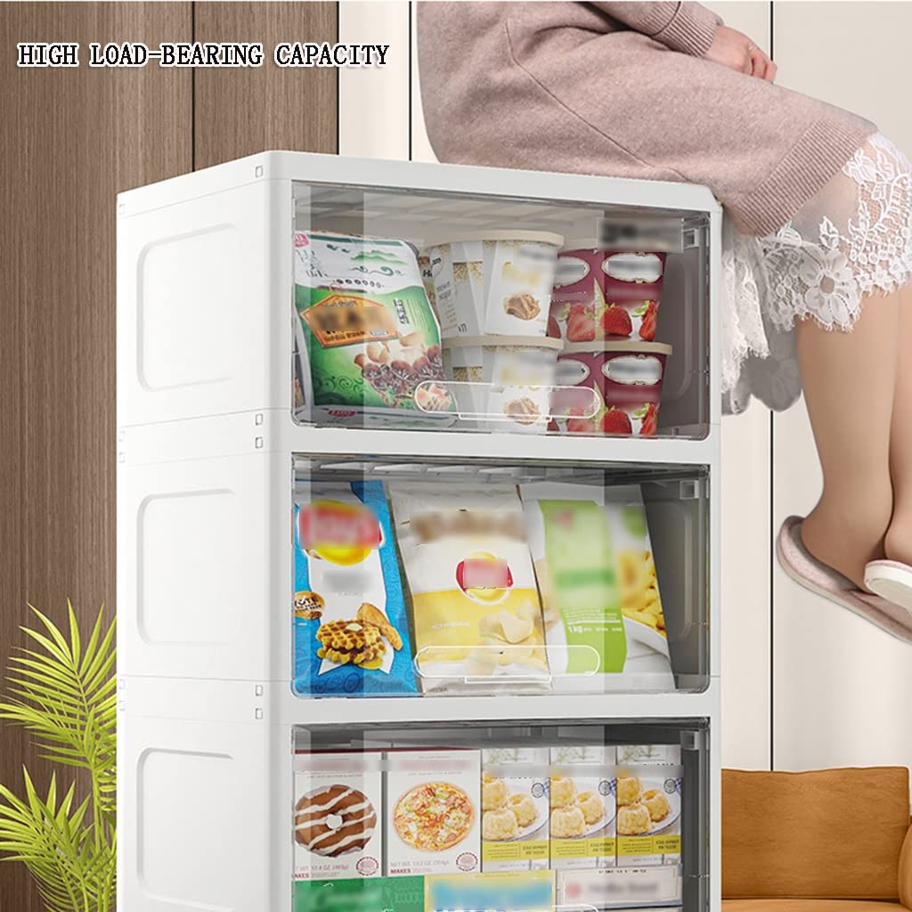180-Degree Open Transparent Stackable Plastic Storage Bins with Lids - 2-Piece Set (Clear White 3-Layer) | Space-Saving Organizer for Living Room, Bedroom & Kids Room | Perfect for Toys, Clothes & Home Organization