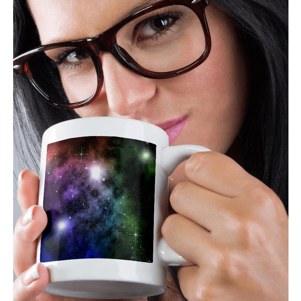 3D Rose Space Clouds Planets Stars & Nebulae Speckle Ceramic Mug - 11 oz Galaxy Themed Coffee Cup for Astronomy Lovers, Office Use & Gift Ideas