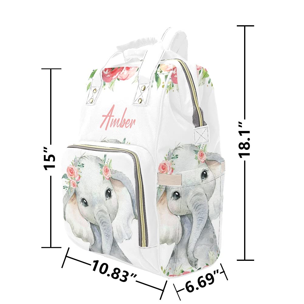 **Personalized Watercolor Floral Elephant Diaper Backpack - Nursing Nappy Bag for Travel, Baby Essentials & Gifts - Perfect for Moms On-The-Go**