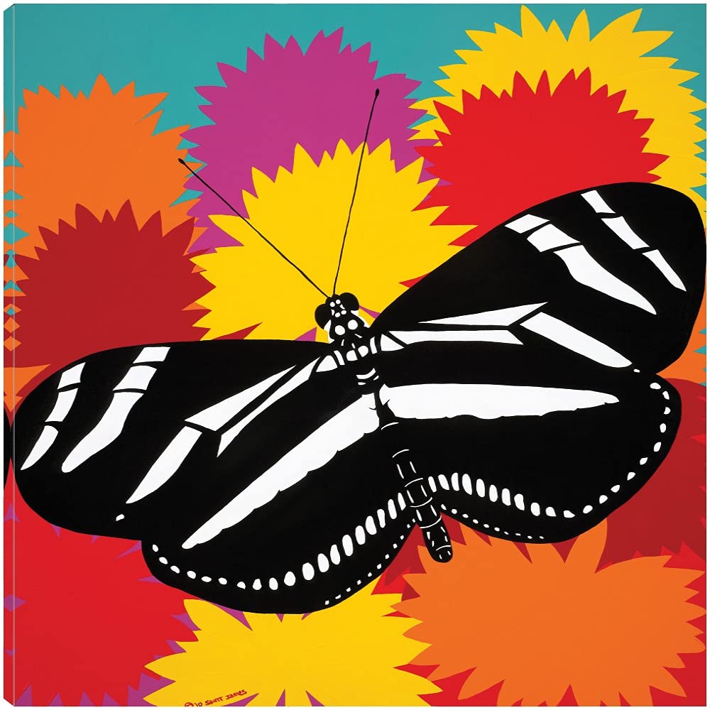Zebra Butterfly Canvas Wall Art Print by Synthia SAINT JAMES - Modern Abstract Animal Painting for Living Room, Bedroom, Office Decor - Ready to Hang 22x22 Inch - Perfect for Home, Cafe, Hotel & Gift Giving