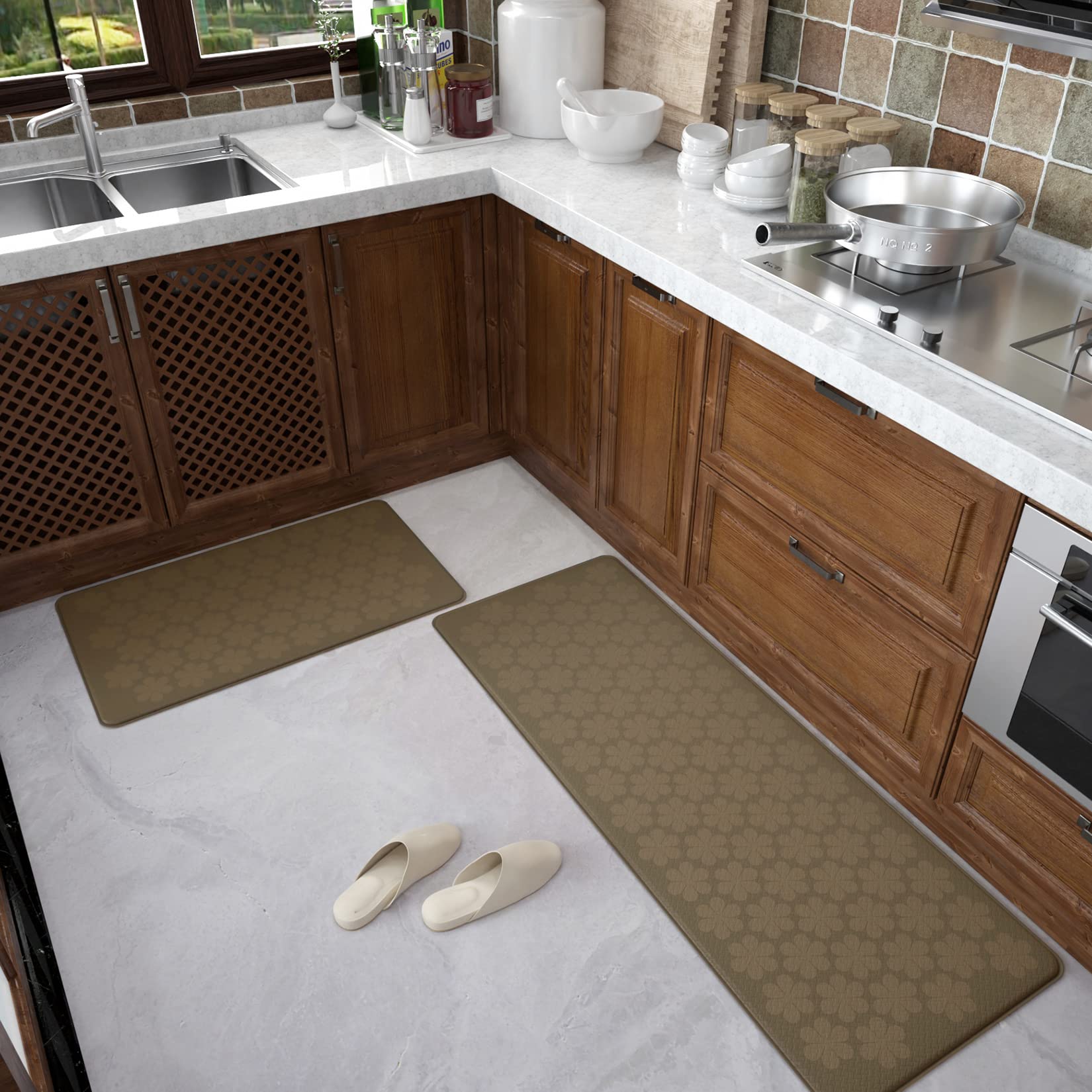 **Anti-Slip Kitchen Floor Mats Set of 2 – Cushioned Comfort Standing Mats for Home, Office & Sink – Non-Slip Kitchen Rugs for Fatigue Relief (Perfect for Cooking, Dishwashing & Long Standing Work)**