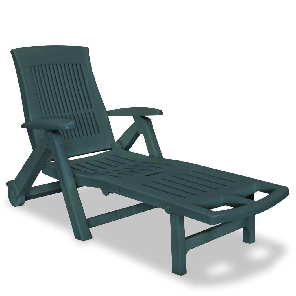 Unfade Memory Chaise Lounge Chair with Adjustable Footrest - Outdoor Sun Lounger for Lawn, Yard, Porch & Garden - Durable Plastic Sunbathing Chair (Green) - Perfect for Poolside Relaxation, Backyard Lounging & Patio Comfort