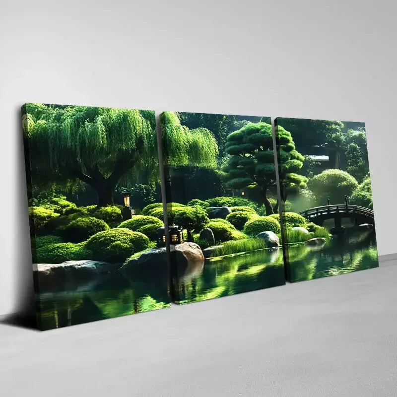 3-Piece Lush Green Scenery with Lake & Bridge Wall Art Set - Framed Canvas 50x70cm (20x28in) - High Quality Australian Made Ready-to-Hang Paintings for Living Room, Bedroom & Office Decor