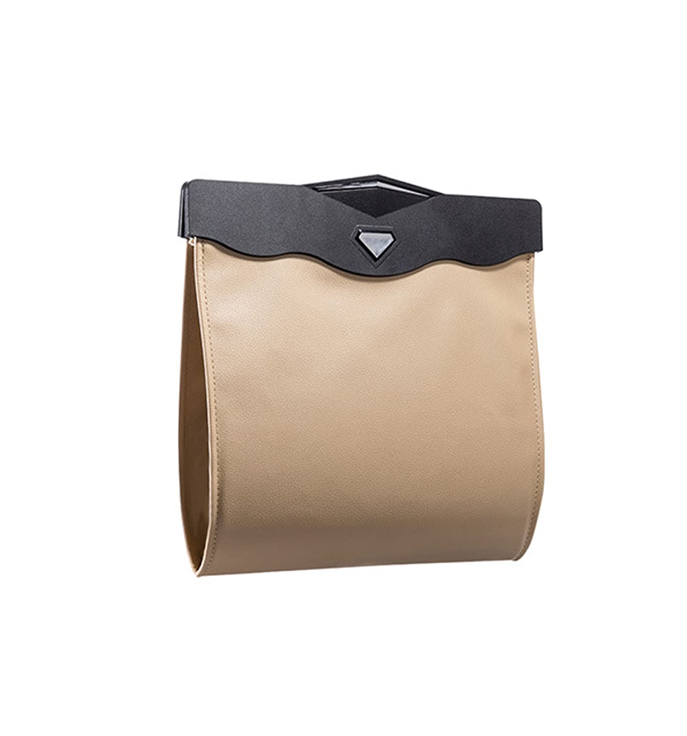 Premium Car Trash Bin with 50pcs Leak-Proof Trash Bags - LED Luxury Leather Garbage Can for Vehicles - Foldable Waterproof Auto Organizer (Khaki) - Ideal for Road Trips, Commuting & Family Travel