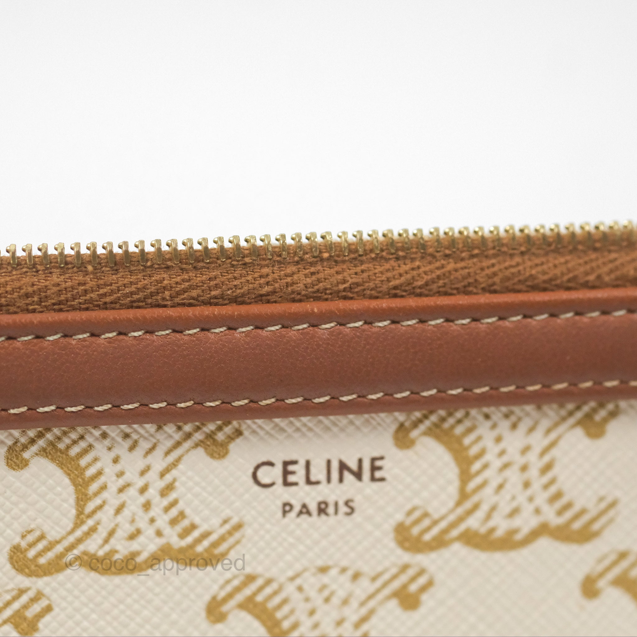 Celine Triomphe Canvas and Lambskin Chain Clutch Bag - White/Tan Crossbody Purse for Women | Perfect for Evening Parties, Weddings & Date Nights