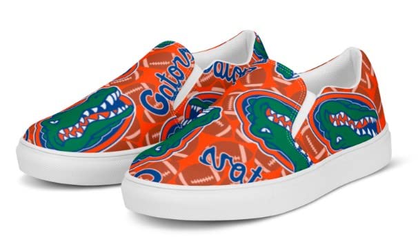 Handmade Florida Gators Canvas Slip-On Shoes for Women - Stylish Orange Alligator Print Casual Shoes for College Fans, Game Day & Everyday Wear
