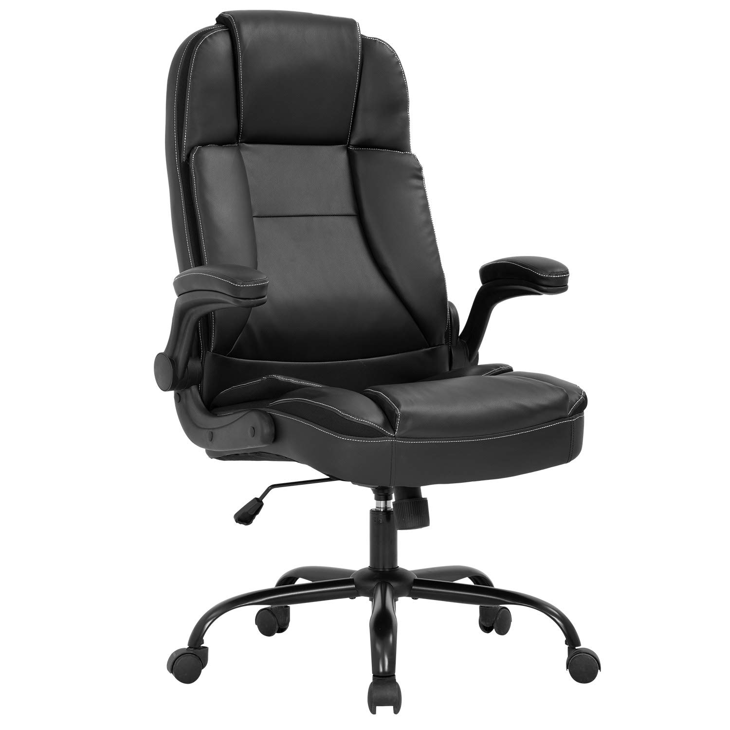 Ergonomic Office Chair with Lumbar Support - PU Leather Executive Desk Chair, Adjustable Flip-Up Armrests, Swivel Rolling Task Chair for Home & Office (Black) - Perfect for Long Work Hours, Gaming & Computer Use