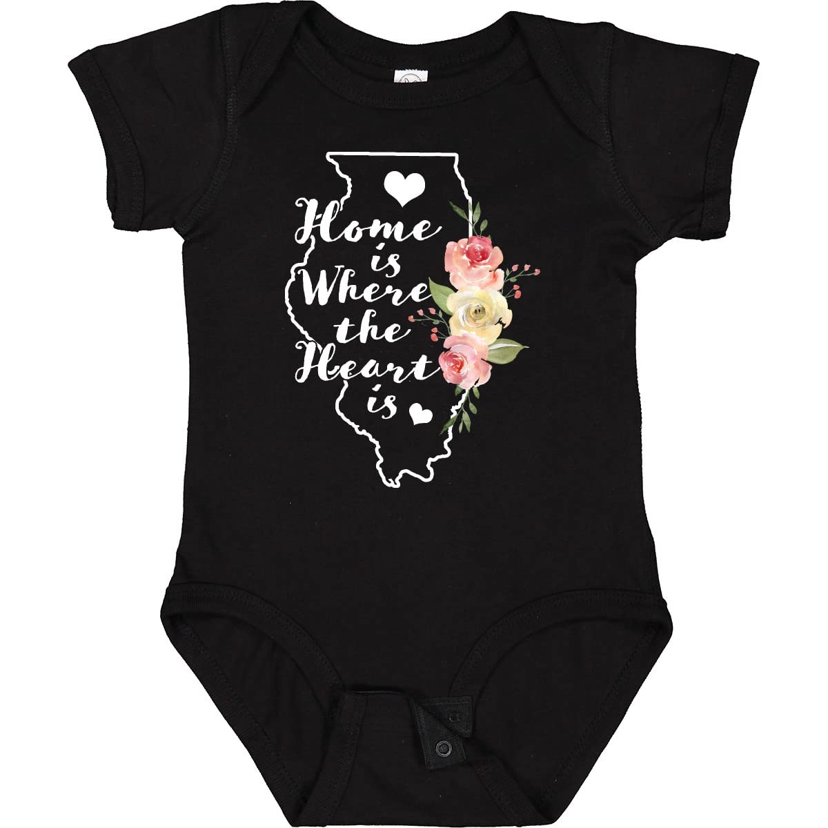 Inktastic Illinois Home Is Where the Heart Is Watercolor Baby Bodysuit - Soft Cotton Onesie for Newborns & Infants - Perfect for Family Photos, Holidays & Everyday Wear