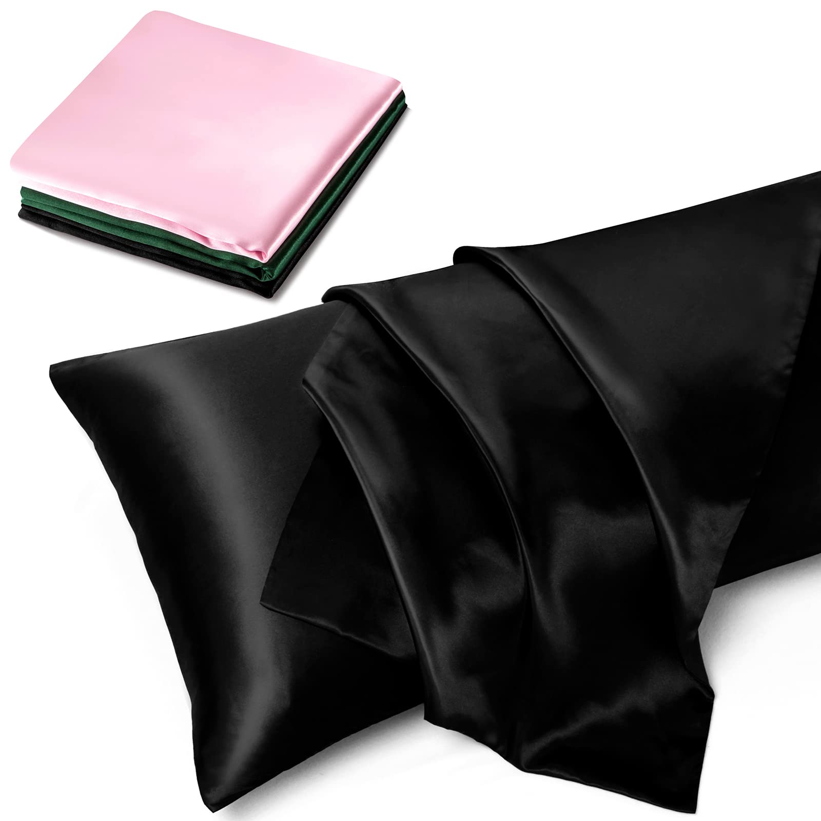 TREELY Satin Body Pillowcase for Hair and Skin Care - 20x54 Inch Silky Smooth Pillow Cover with Envelope Closure - Hypoallergenic & Breathable - Perfect for Side Sleepers, Pregnancy Support & Bedroom Decor (Black)
