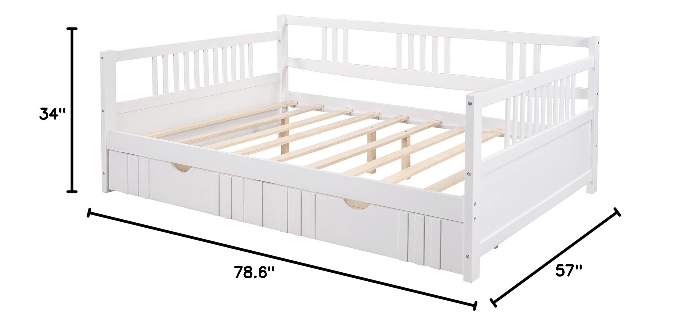 HYC White Wood Full Size Daybed with Drawers Storage - Convertible Sofa Bed for Teens & Adults - Space-Saving Bedroom Furniture for Guest Rooms, Dormitories & Small Apartments
